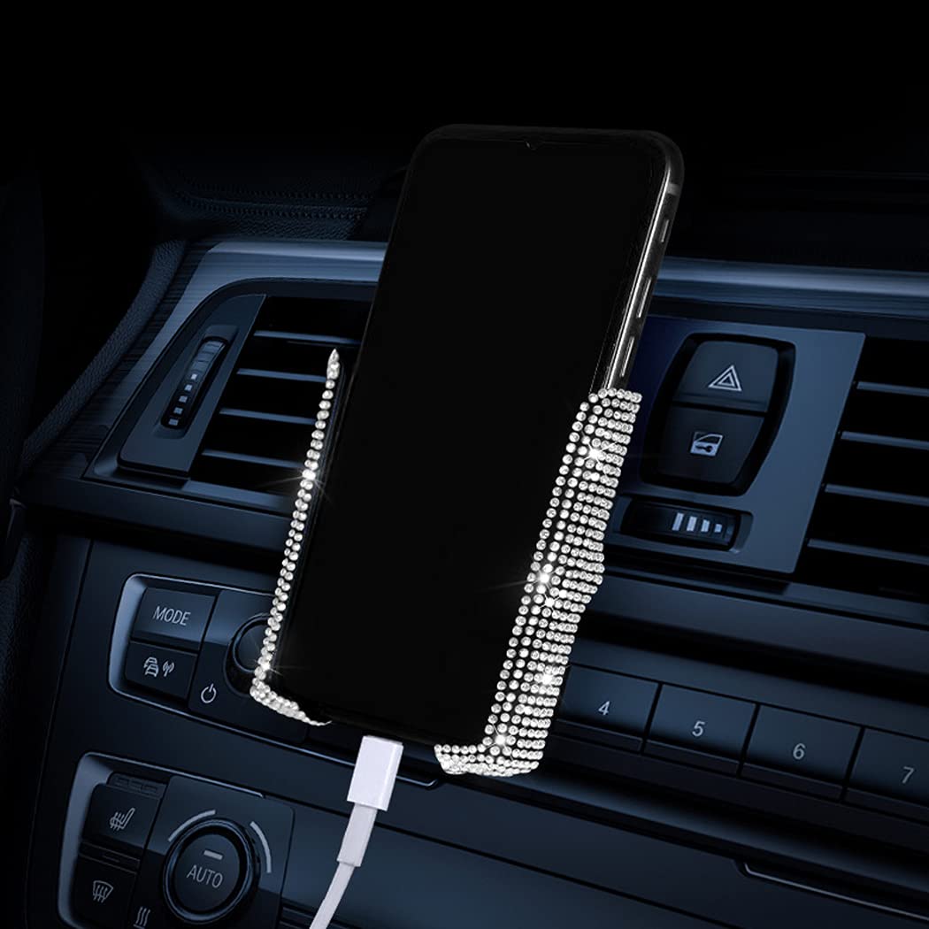 Suncaraccl Bling Car Phone Holder, 360 Degrees Adjustable Crystal Auto Car Mount Phone Holder For Dashboard,Windshield And Air Vent (White)