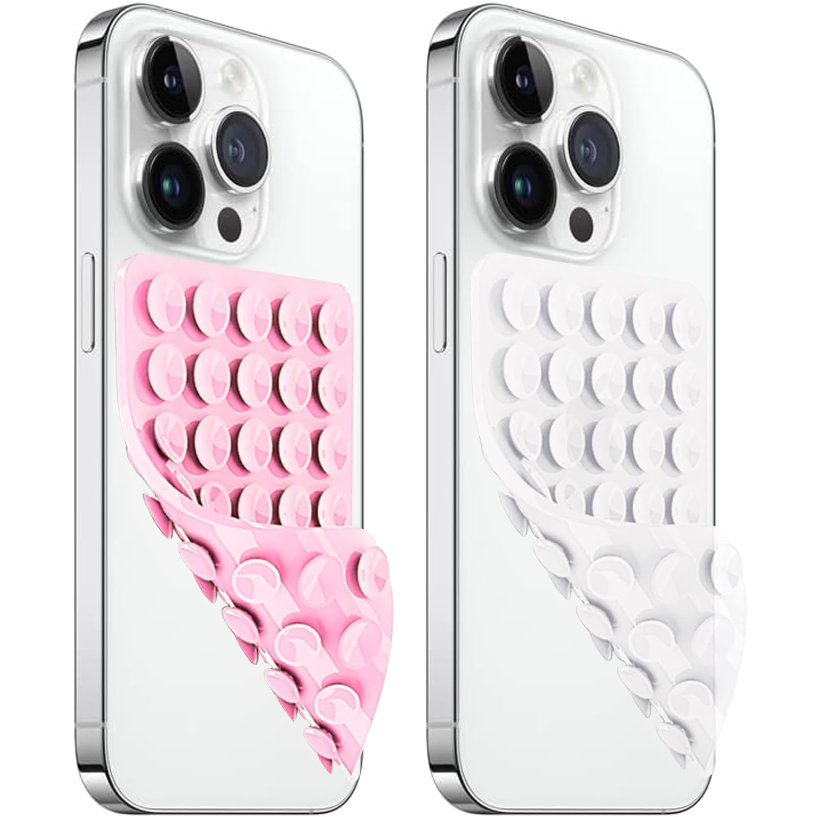 Azxyi 2 Pack Silicone Suction Cup Phone Case Mount Double Sided, Non Slip Phone Accessories For Cellphone, Hands- Strong Grip Silicon Phone Holder For Selfies And Videos (Lightpink&Translucent)