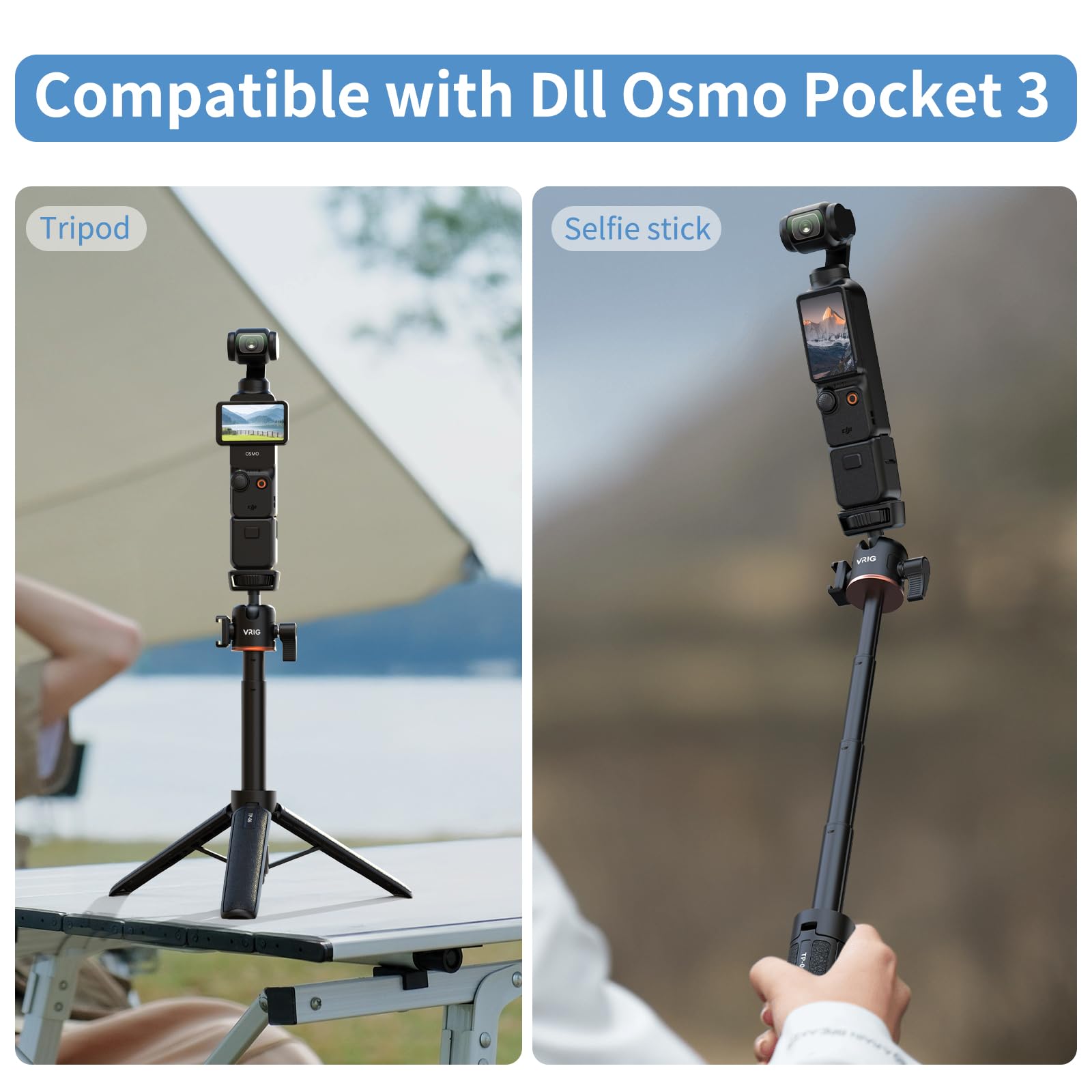 Vrig Select Uurig 21.6" Extension Pole Tripod, Mini Selfie Stick Tripod Stand Handle Grip For Dji Osmo Pocket 3 Webcam Canon G7X Mark Iii Sony Zv-1 Rx100 Vii A6400 A6600 Cameras Vlogging