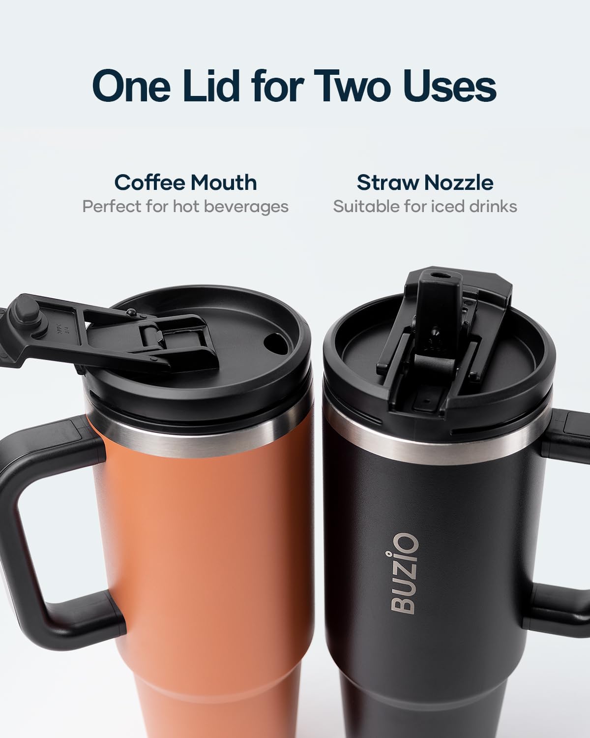 Buzio 40Oz Tumbler With Handle And Straw Lid, Stainless Steel Water Bottle Fits In Cup Holder