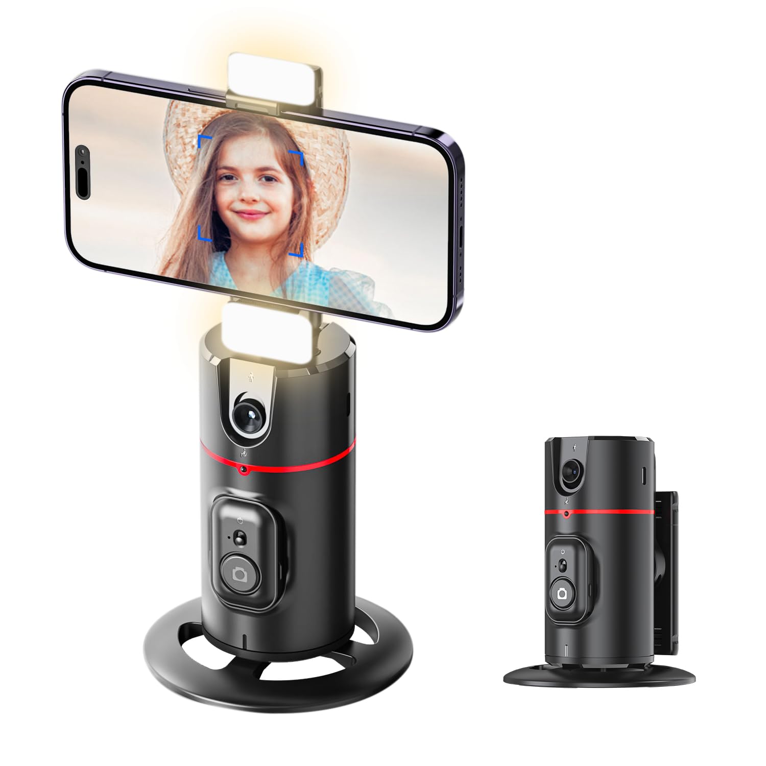 Afarer Auto Face Tracking Phone Mount With Fill Light, 360° Rotating Smart Tracking Tripod For Tiktok Live Streaming & Vlog, Smart Shooting Camera Mount For Iphone,No App Required.
