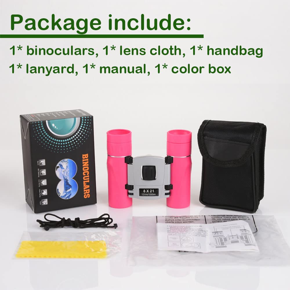 Awoez 8X21 Compact Binoculars For Adults Teens, Mini Small Full Optical Binoculars For Bird Watching Opera Hiking Hunting Travel Concert (Pink)