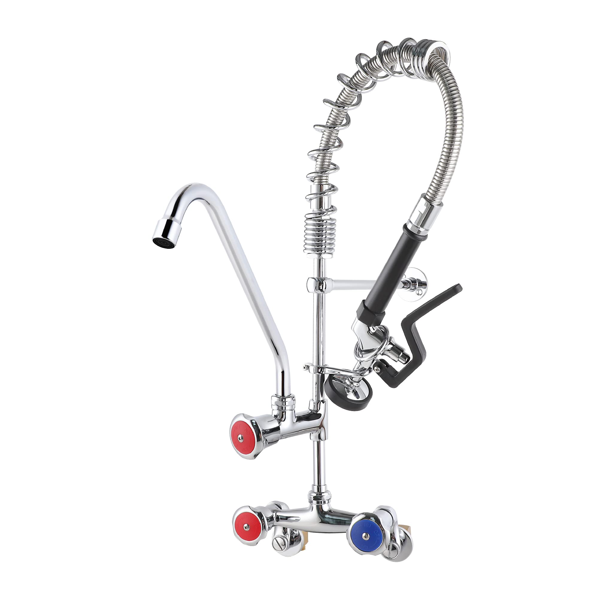 Ms Maxsen Wall Mount Commercial Kitchen Sink Faucet 4-8 Inch Adjustable Center Restaurant Kitchen Brass Mini Pre Rinse Unit,25'' Height With High Pressure Pull Down Spray And Add On Spout