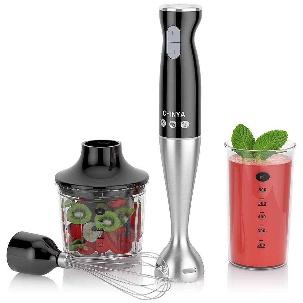 Chinya Immersion Hand Blender, Powerful 4-In-1 Hand Blender,Electric Food Blender With 16Oz Food Chopper, 20Oz San Beaker And Ballon Whisk, Bpa- Hand Mixer Set