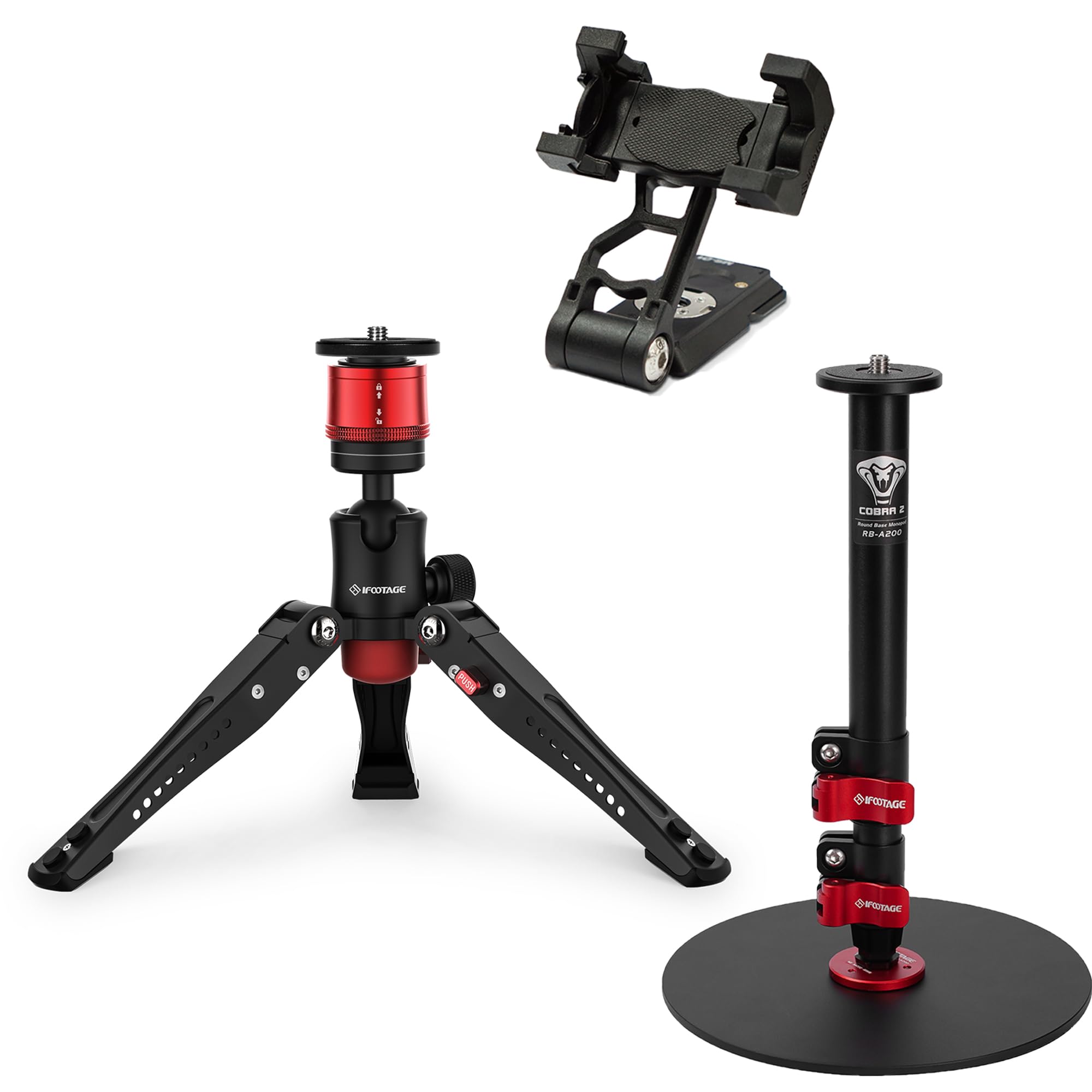 Ifootage Mini Tripod And Monopod Kit,Professional Mini Tripod For Photography,360° Rotation Cell Phone Holder With Video Monopods For Dslr Cameras And Camcorders, Vlogging