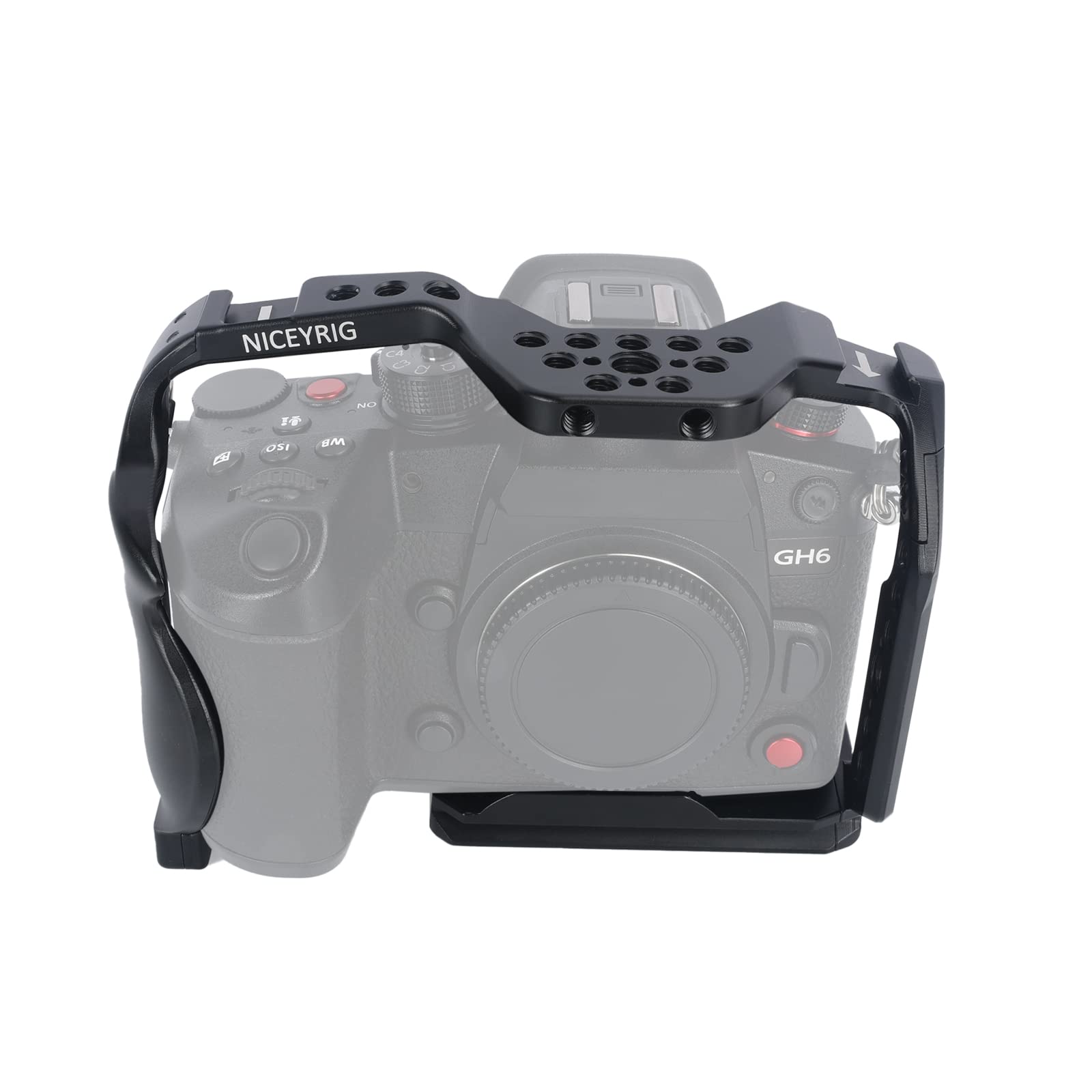 Niceyrig Gh7 Gh6 Camera Cage For Panasonic Lumix Gh7/Gh6, Dslr Stabilizer Videomaking Rig Streamline Full Cage With Comfortable Grip, Quick Release Bottom Plate For Arca-Standard - 518