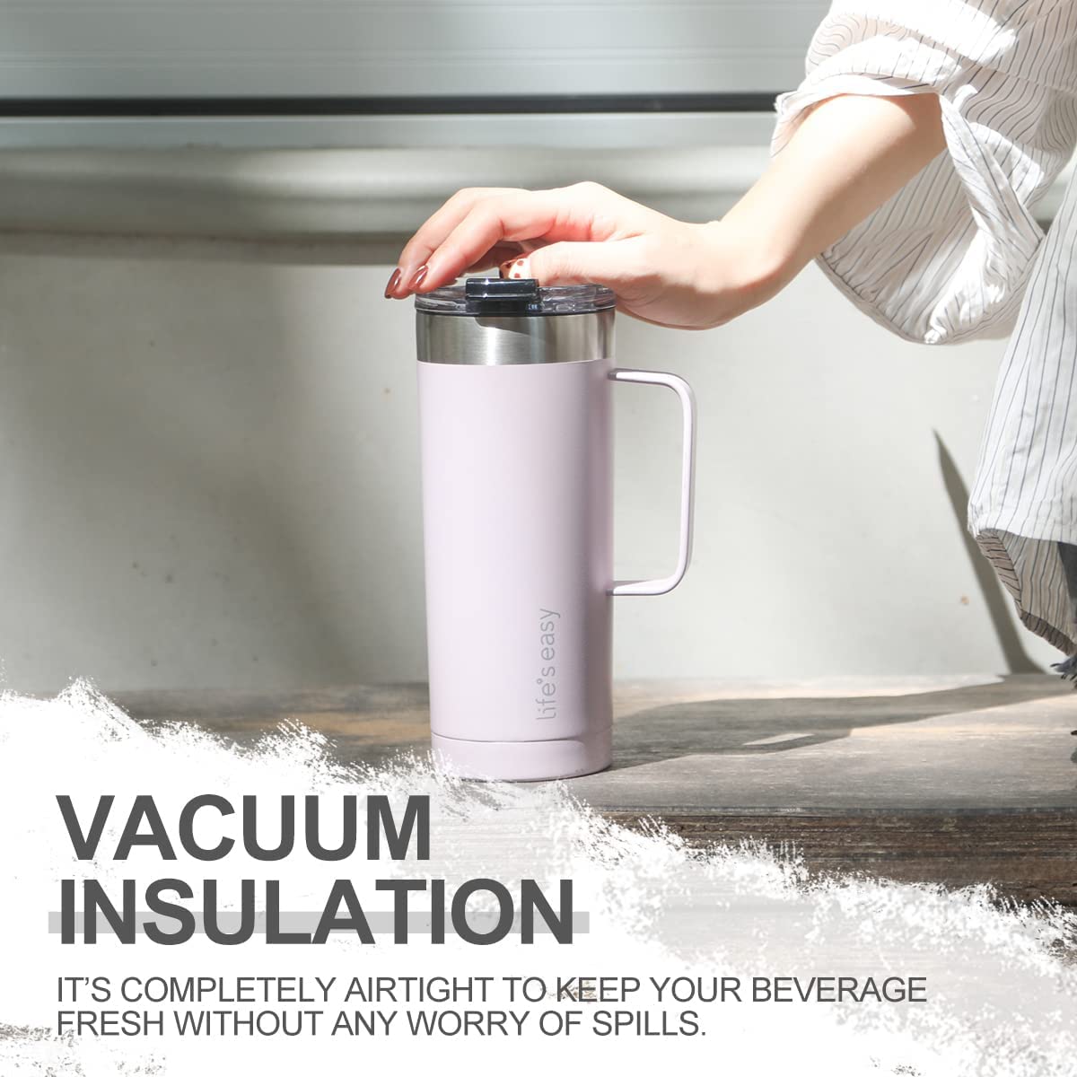 Life'S Easy 20Oz Stainless Steel Mug W/Handle - Double Wall Insulated Travel Tumbler W/Flip Lid