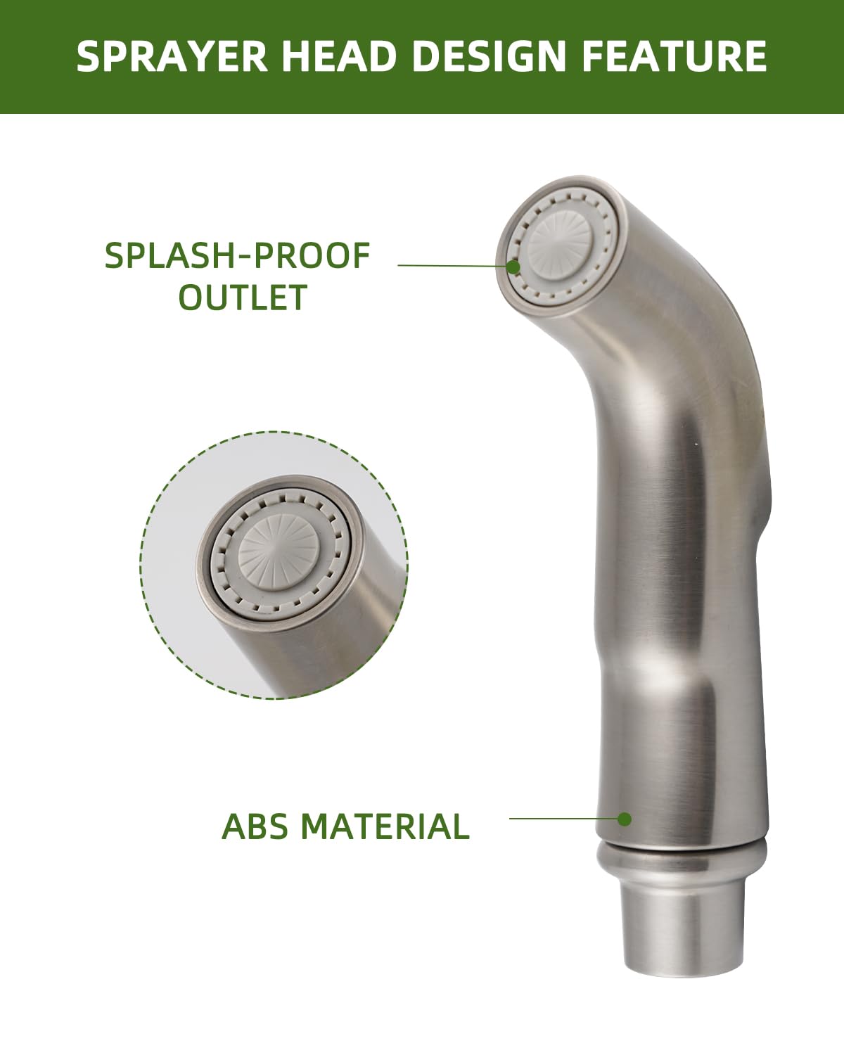 Anjoes Universal Kitchen Sink Spray Attachment, Sink Side Sprayer Head Replacement Compatible With Oakbrook/Delta/Moen/Kohler/Glacier Bay Faucets, Pull Out Nozzle Head, Brushed Nickel