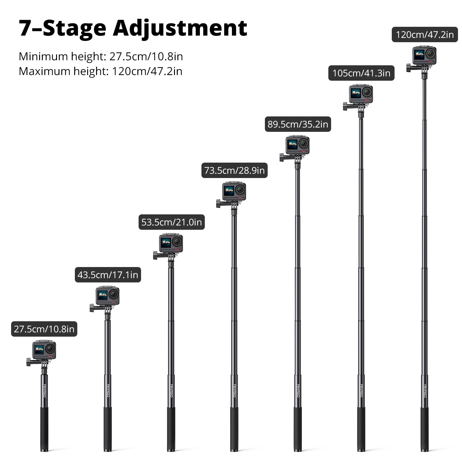 Akaso 1.2M Extendable Selfie Stick And A Tripod Stand Action Camera Accessories Compatible With Ek7000/Brave 4/Brave 7 Le/Brave 7/V50X/V50 Elite/Gopro Hero 12/11/10/9/8/7/Max/Dji Osmo Action