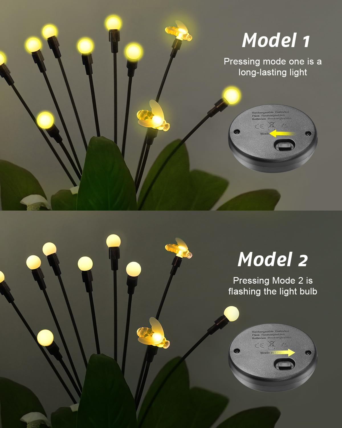 Azbestpro Solar Garden Lights 40 Led Firefly Lights Solar Outdoor Sway By Wind For Patio Pathway Decoration 2+8 Warm White (Bees 4 Pack)…
