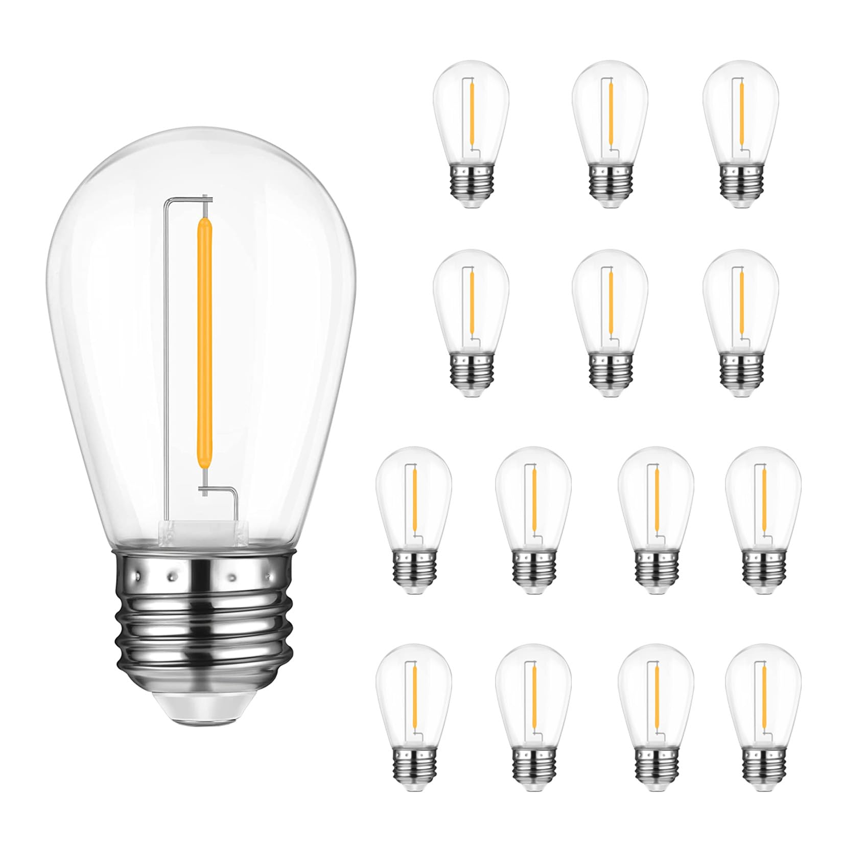 Skeerei 15Pack S14 Led String Light Bulbs, Replacement Bulbs For Outdoor String Lights, Shatterproof Edison Bulbs 1W 80Lmequivalent To 11W Incandescent, E26 Base,2200K Warm White