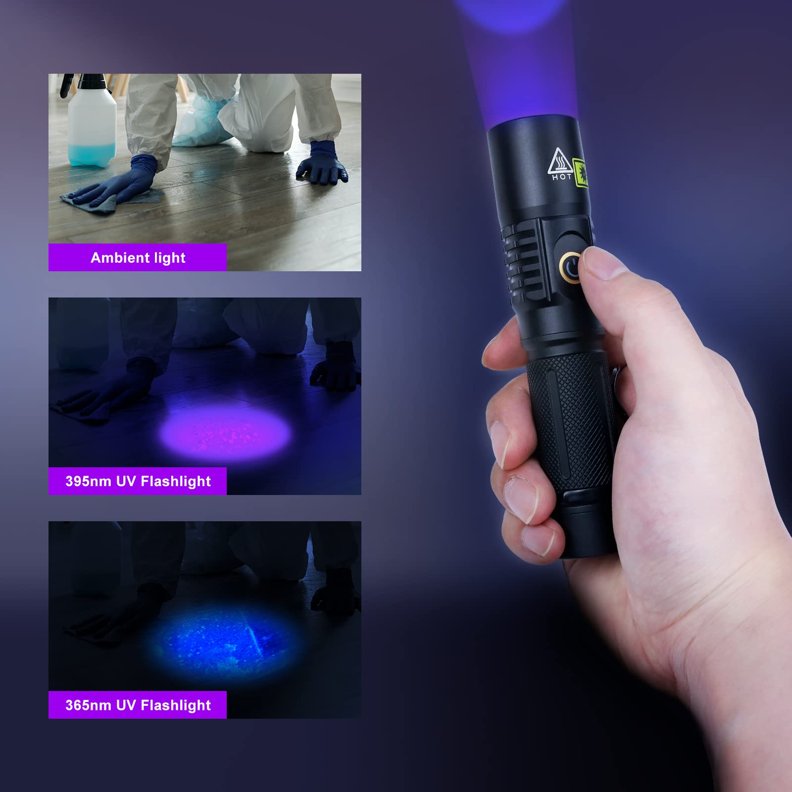 Luxnovaq 20W Rechargeable Uv Flashlight 365Nm Uv Light For Pet Urine Detection Resin Curing Ringworm Fluorescent, 2 Modes Professional Mini Black Light Led Ultraviolet Light With Filter, Waterproof