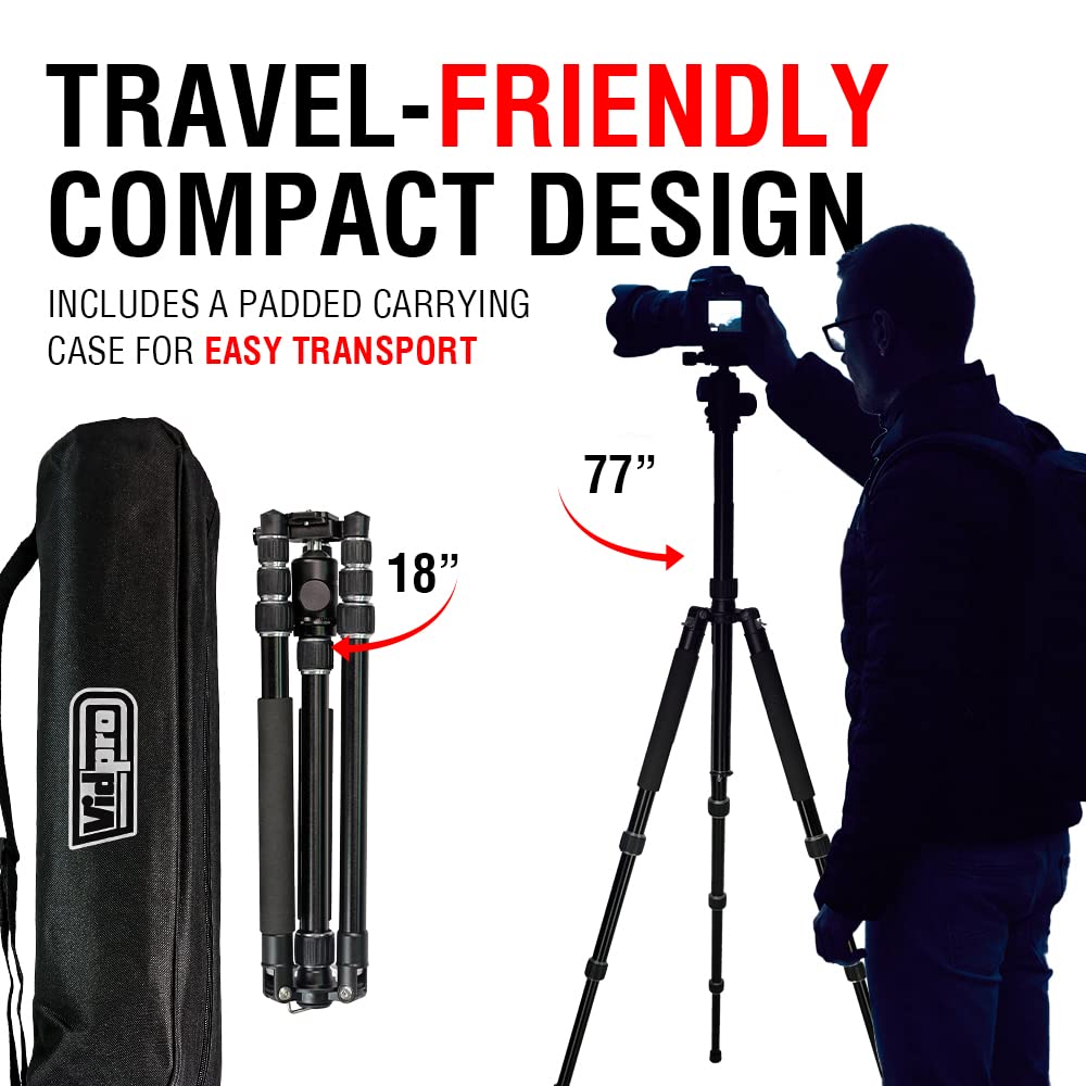 Vidpro Venturemaxx At-77 Professional 77-Inch Aluminum Travel Tripod And Monopod In One With Ball Head - Compact And Lightweight Complete Tripod Unit With Quick-Release Plate Comes With Carrying Case