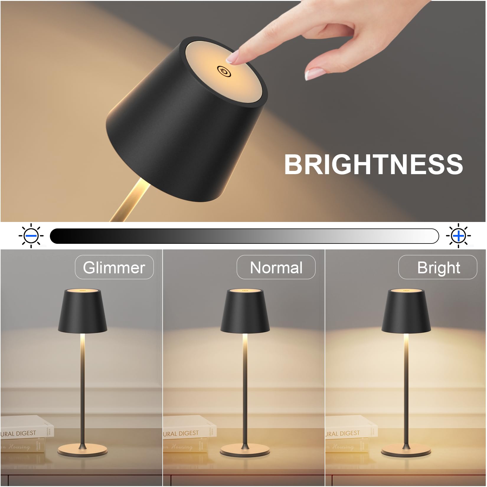 Coinmit Black Cordless Led Table Lamp, 2 In 1 Modern Led Bottle Light Portable Detachable Table Lamp, 5500Mah Rechargeable Battery Assembled Bottle Lamp