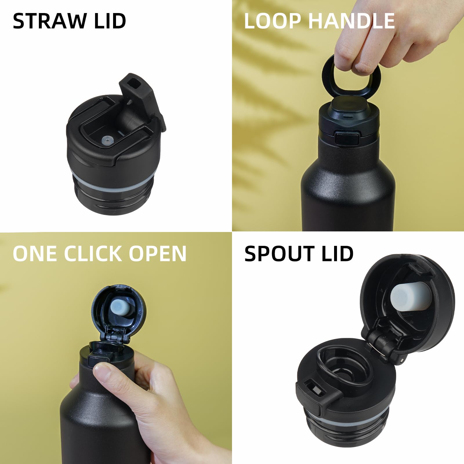 Bjpkpk Insulated Water Bottle With Straw 17Oz Stainless Steel Water Bottles With 2 Lids