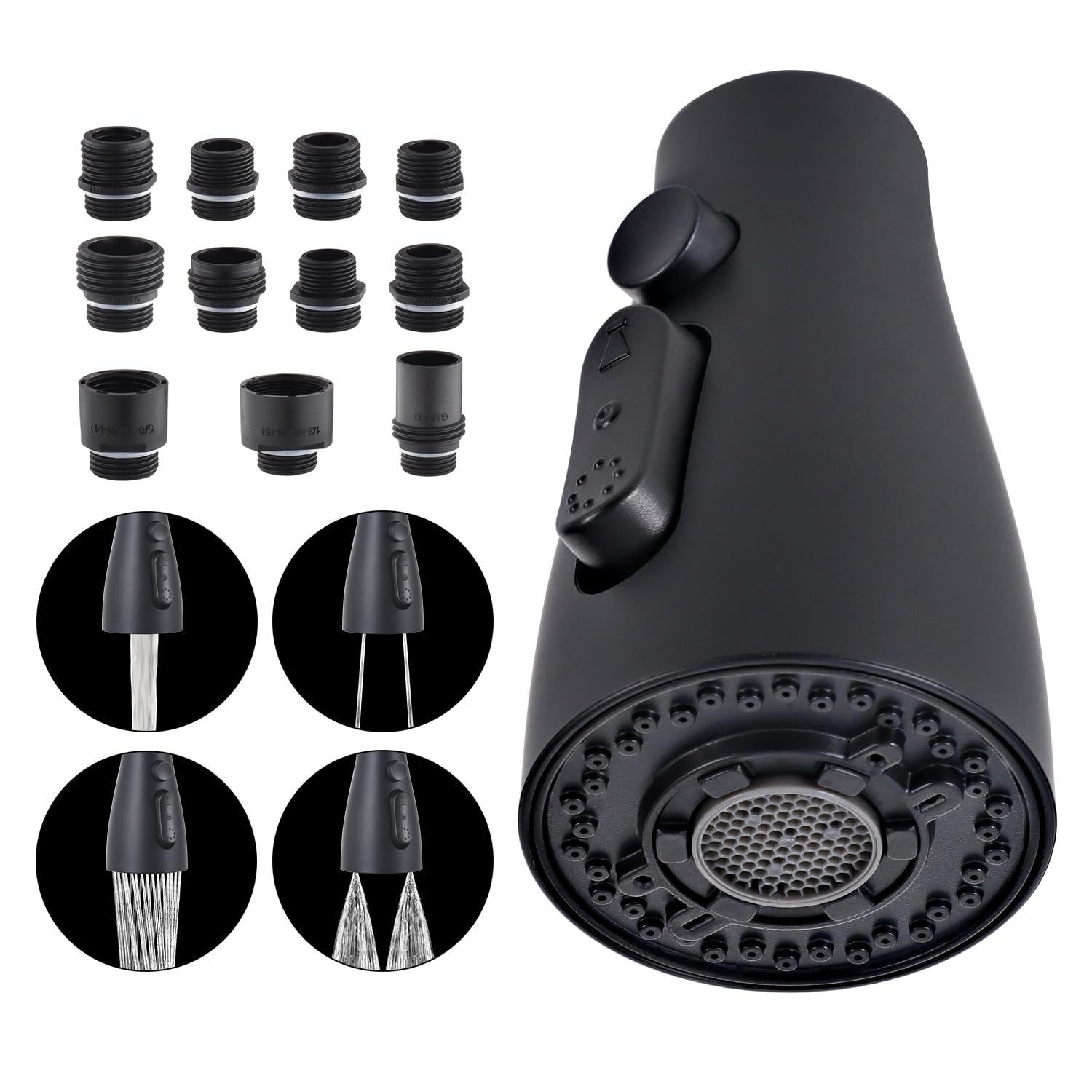 Hoozivt Kitchen Sink Faucet Replacement Parts, 4 Function Nozzle With 11 Adapters Compatible With Multiple Kitchen Sink Faucets, Easy To Replace Durable And Efficient, Black