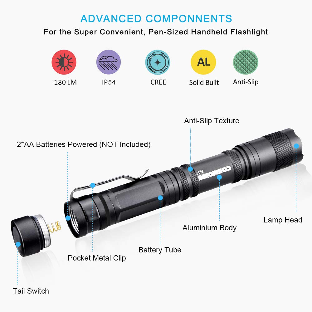 Cosmoing Pen Flashlight, 3 Modes Small Pen Light Flashlight, Super Bright Powered By 2Xaa Battery(Not Included) Ip54 Waterproof With Pocket Clip Penlight For Camping, Inspection, Medical, Emergency