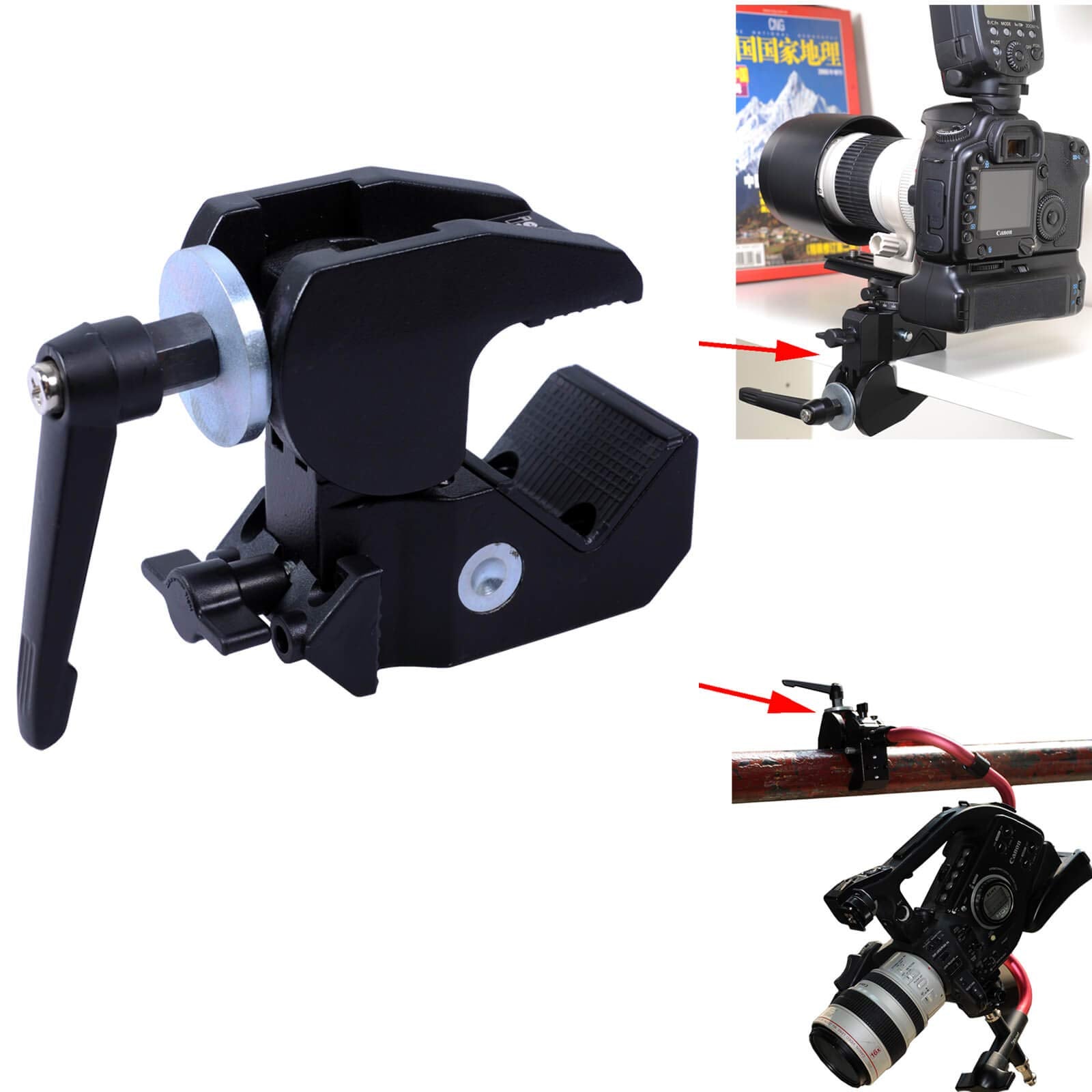 Ishoot Super Strong Universal Metal Photo Photography Camera Crab Clamp Holder For 5Cm Round Tubes Tripod Light Stand Boom & 3Cm Square Tube Desk Bookshelf Wooden Board