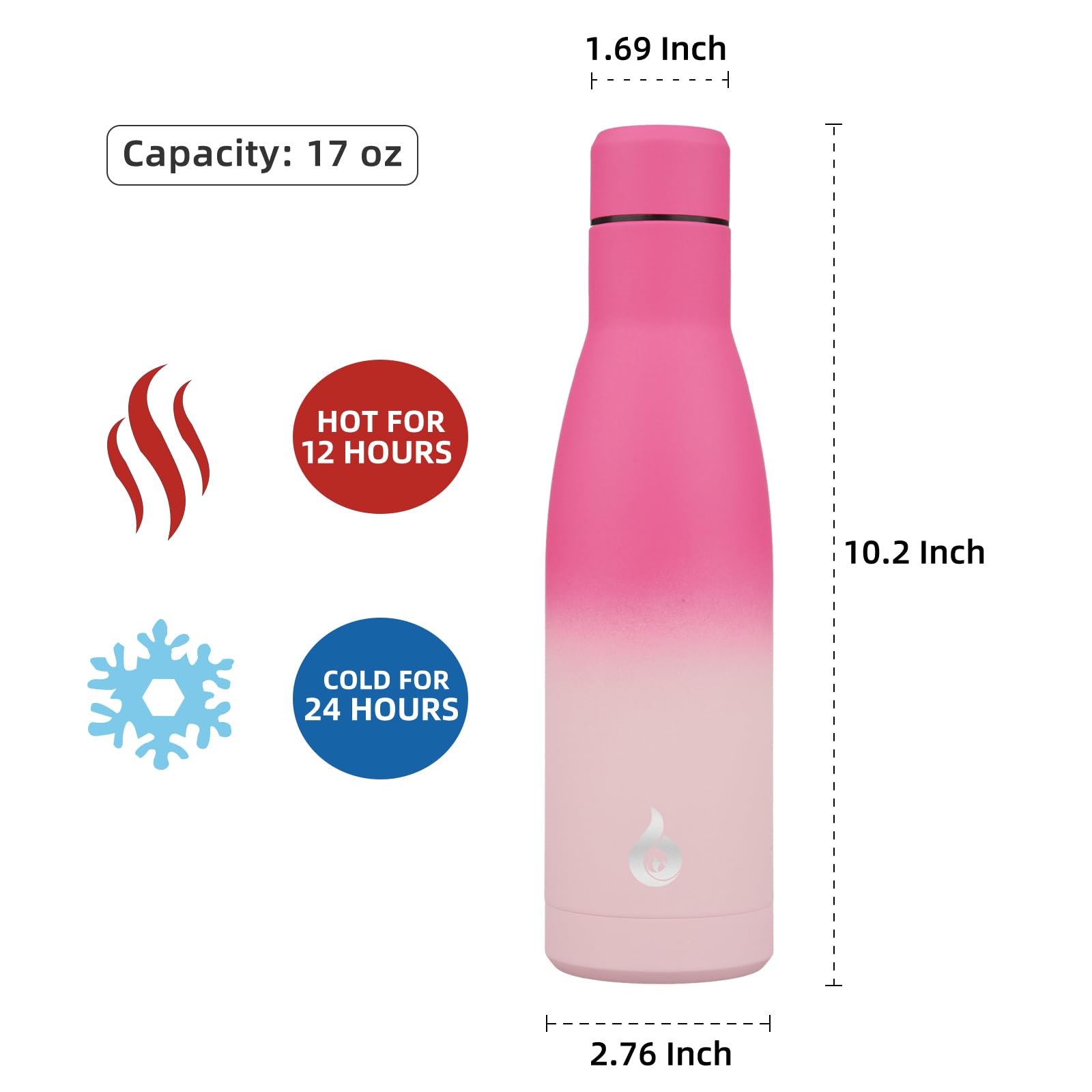 Bjpkpk Insulated Water Bottle 17Oz Stainless Steel Water Bottles Disawasher Safe Reusable Metal