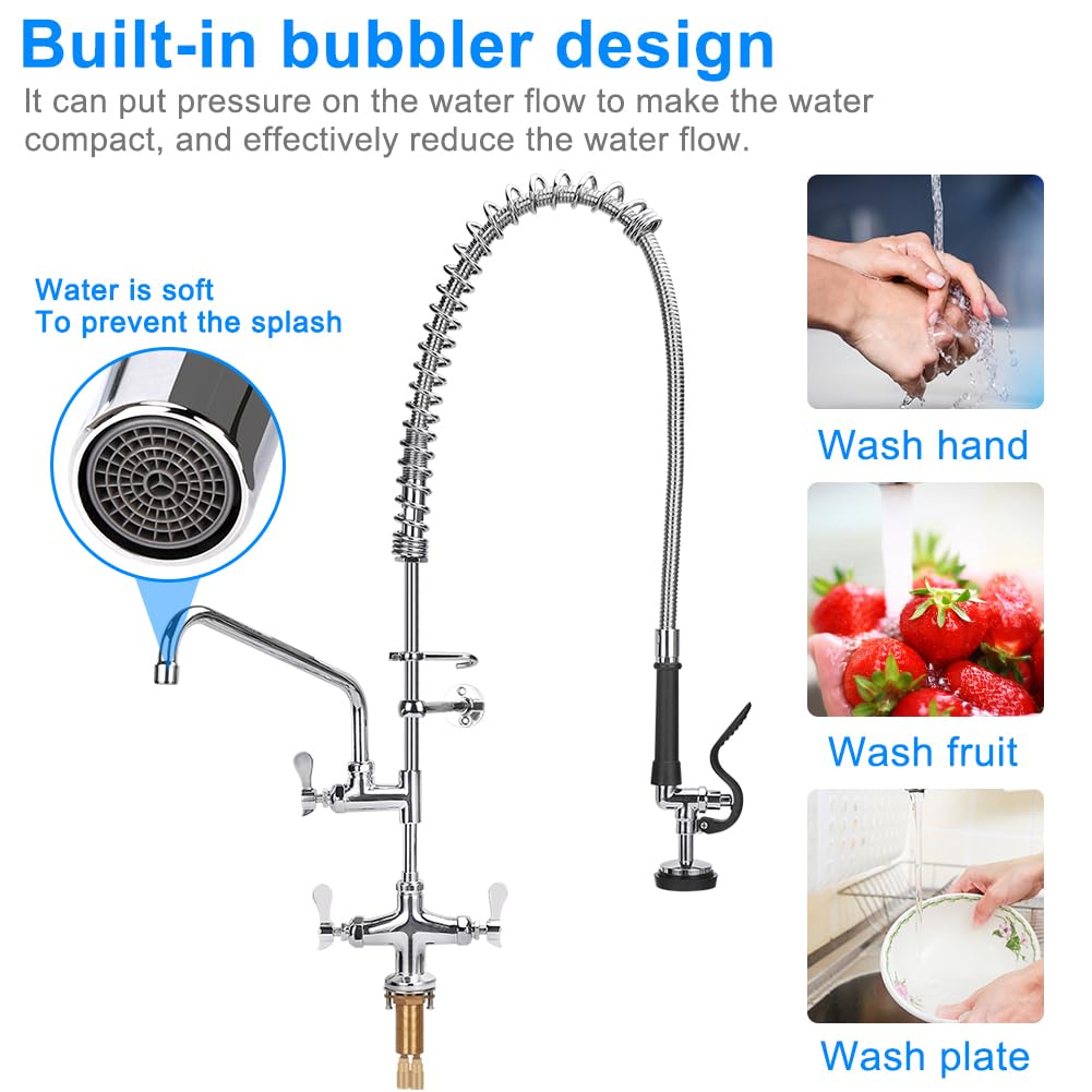 Tnroted 36 Inch Height Deck Mount Commercial Faucet With Pre Rinse Sprayer, Single Hole Commercial Pre Rinse Restaurant Kitchen Faucet With 12” Swing Spout For Commercial Restaurant Home Kitchens Sink