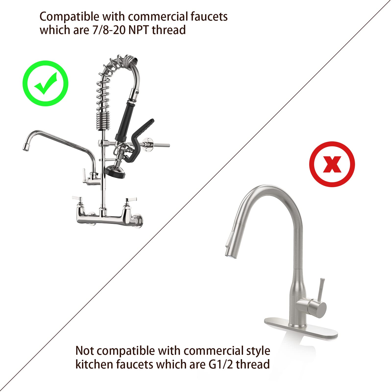 Jzbrain Pre-Rinse Spray Valve Commercial Sink Sprayer 1.42 Gpm High Pressure Commercial Dish Sprayer For Commercial Kitchen Faucet Replacement Head (Polished Chrome) - Black