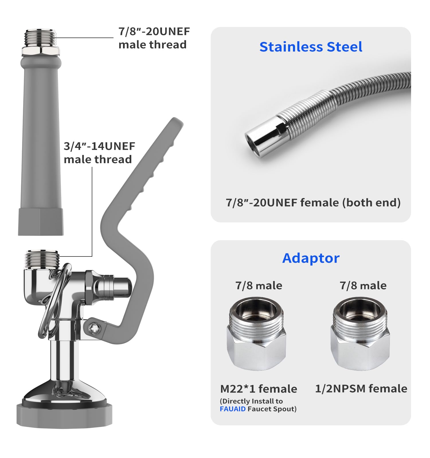 Fauaid Pre Rinse Spray Valve With 45” Stainless-Steel Pre Rinse Hose,1.42 Gpm Pre Rinse Sprayer Commercial Sink Sprayer With Ergonomic Handle Commercial Faucet Parts,Fit For Dish Washing Sprayer(Gray)