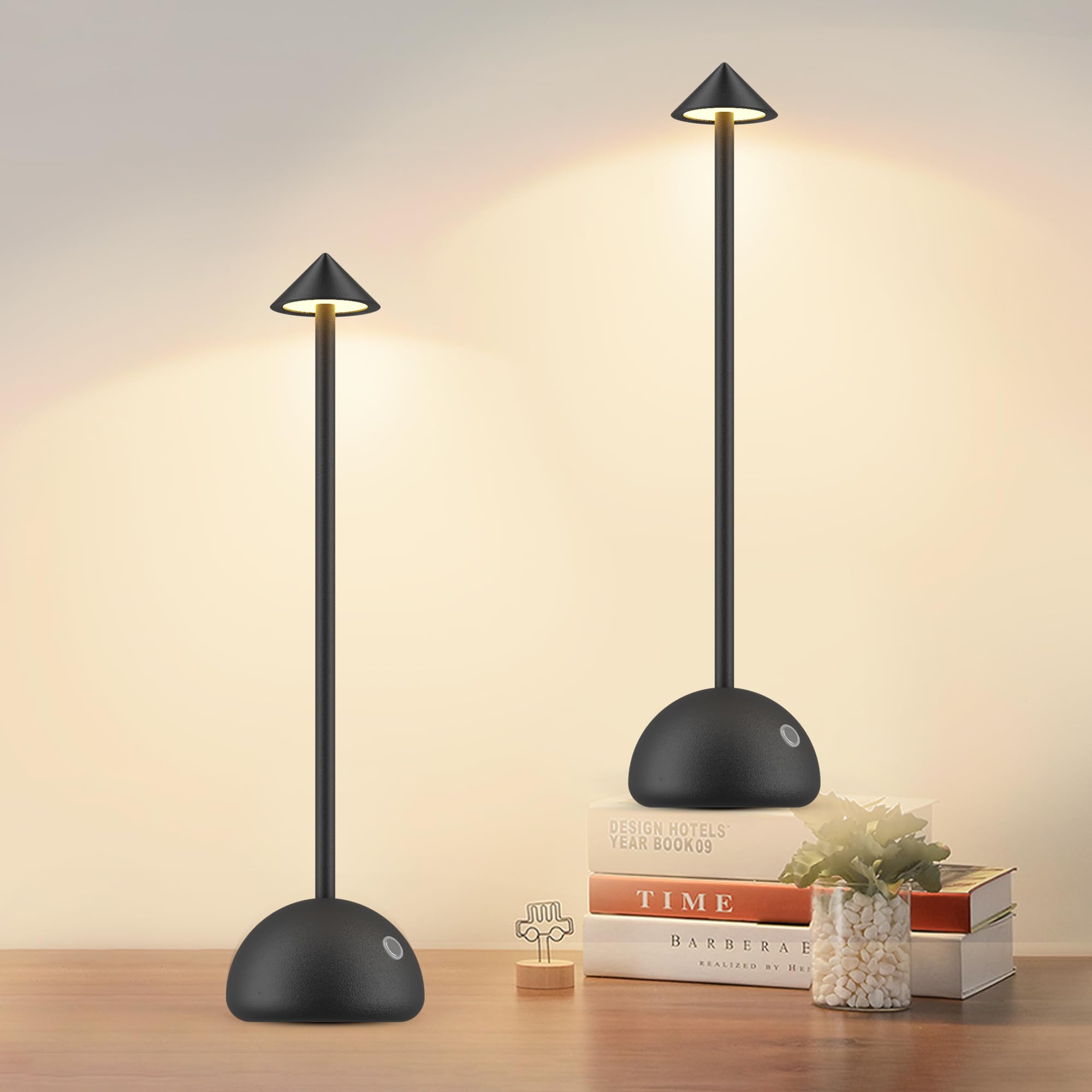 Aringceton Small Cordless Table Lamp, Battery Operated Light, 6000Mah Portable Wireless, 3 Color Dimmable Touch Desk Lamp, Led Rechargeable For Dining, Bar, Bedroom Bedside, Black 2 Pack