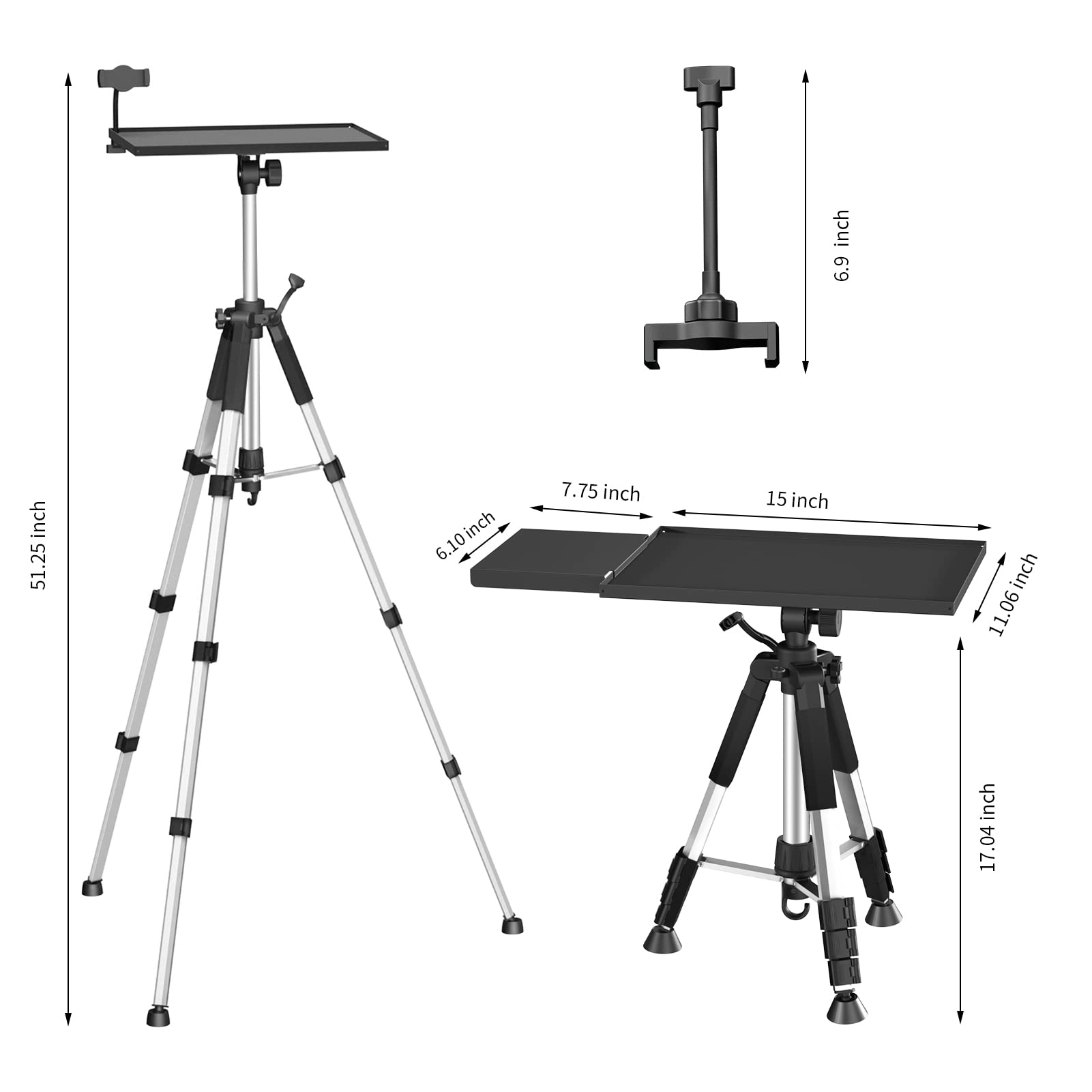 Facilife Projector Tripod - Adjustable Height From 17.6 To 51.4 Inches, Multi-Purpose Portable Stand For Laptop, Dj & More