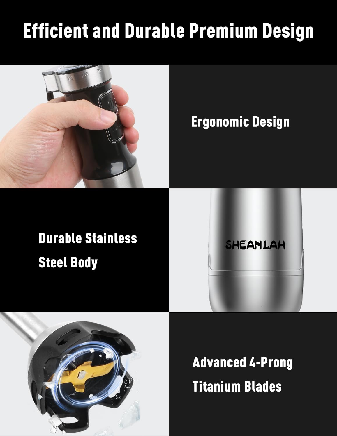 Sheanlah 1000W Powerful Immersion Blender Handheld, Update Hand Blender With 25-Speed, Scratch-Resistant Hand Mixer With Heavy-Duty Copper Brushless Motor And Box