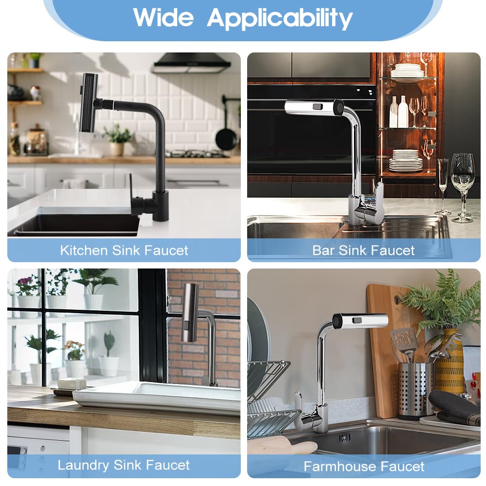 Cocoarm 3 In 1 Function Kitchen Sink Faucet, Stainless Steel 360 Degree Rotation Waterfall Modern Faucet For Kitchen Sink, Bar, Laundry (Silver)