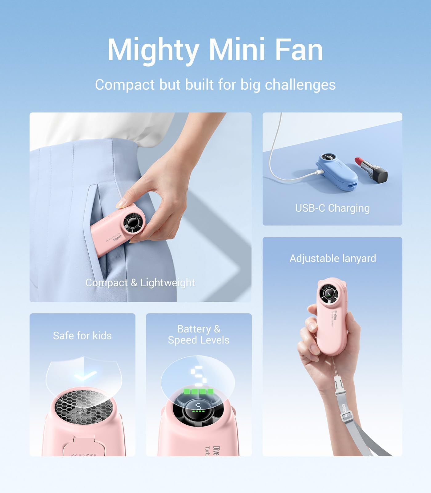 Turbobear Portable Handheld Turbo Fan, Travel Essentials, Hand Held Fan Rechargeable