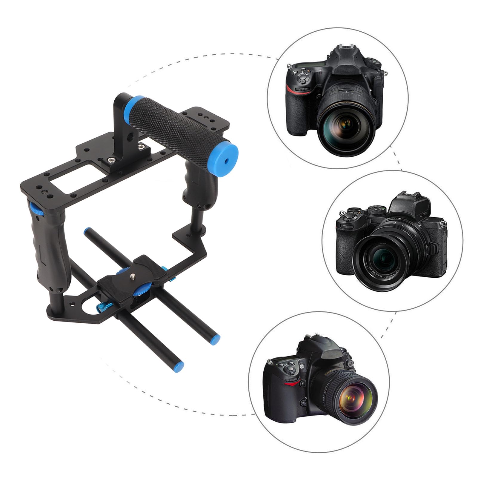 Yanmis Universal Camera Video Cage With Handle, Double Rod Base, Easy To Install, Expanded Mount For Dslr Cameras
