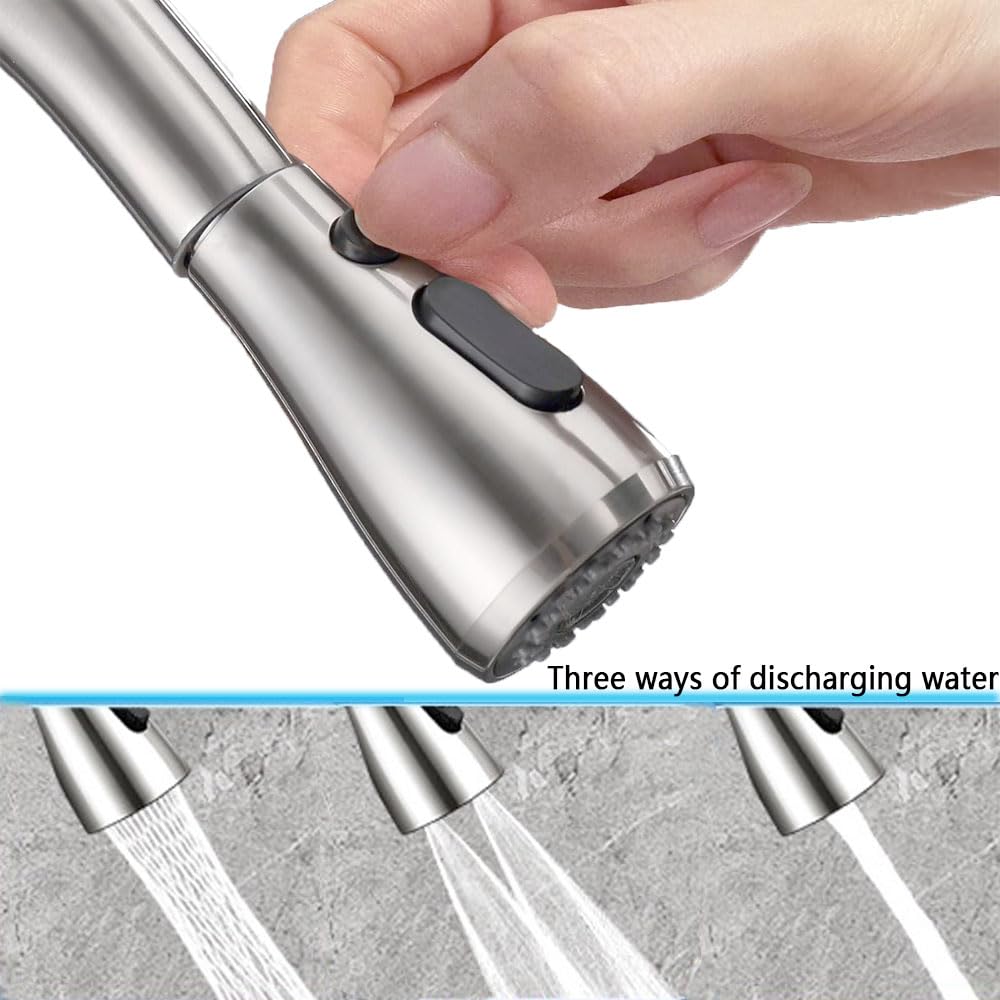 Rqjlz Pull Down Spray Head For Kitchen Faucet, 3 Modes With 9 Adapters, Faucet Head Replacement Compatible With Moen, American Standard, Kohler Faucets, Delta, Brushed Nickel