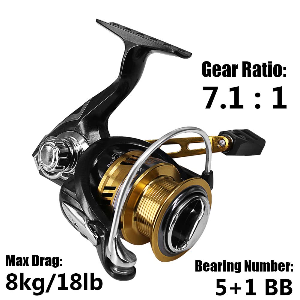Adoolla Spinning Reel, Gear Ratio 7.1:1, Max Drag 8Kg Fishing Spinning Reel, Full Metal Long-Casting Fishing Reel Fishing Tackle Accessories Br2500
