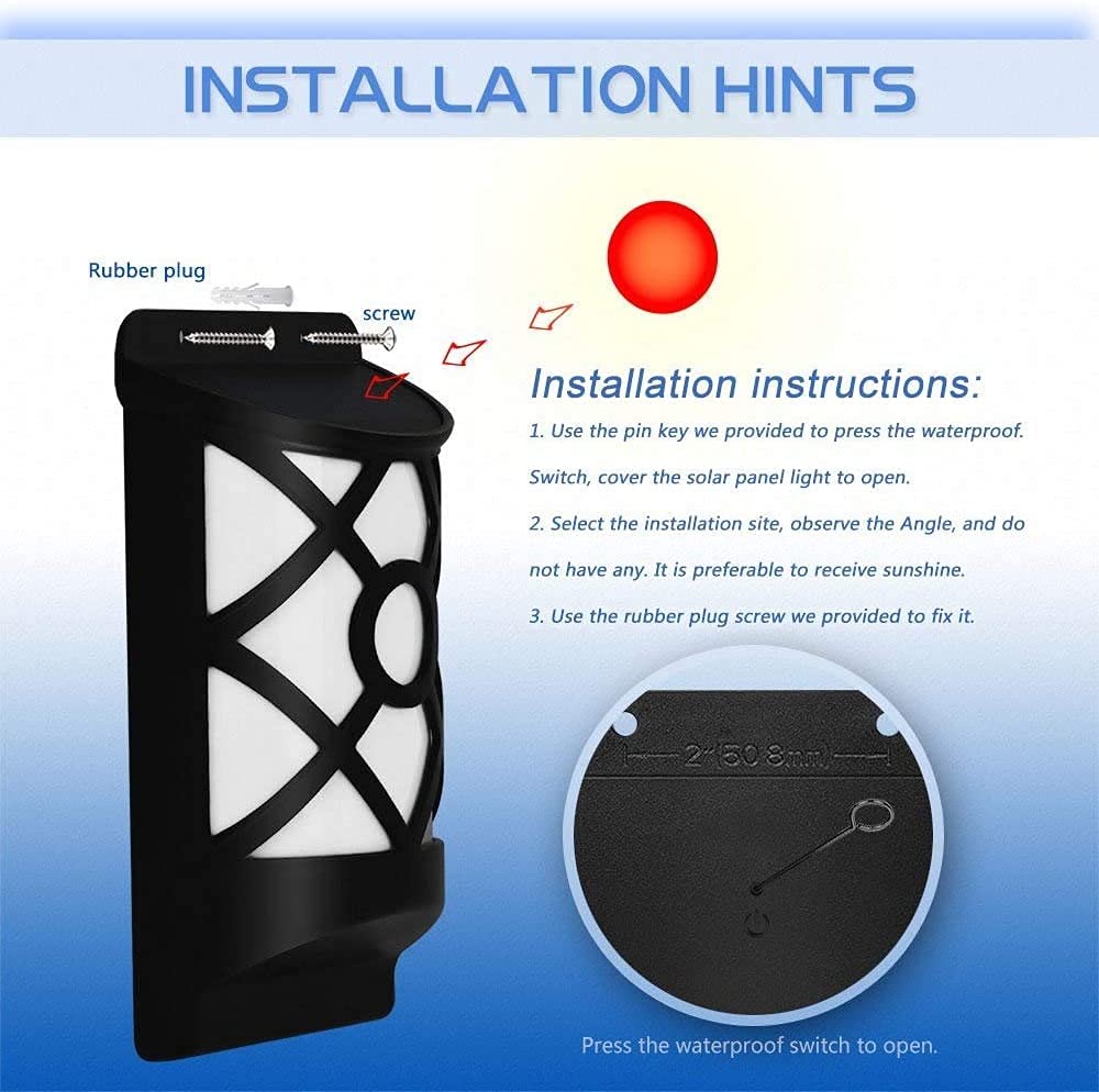 Aityvert Solar Flame Lights Outdoor, Waterproof Flickering Flame Solar Lights Dark Sensor Auto On/Off 66 Led Solar Powered Wall Mounted Night Lights Lattice Design For Patio Deck Driveway