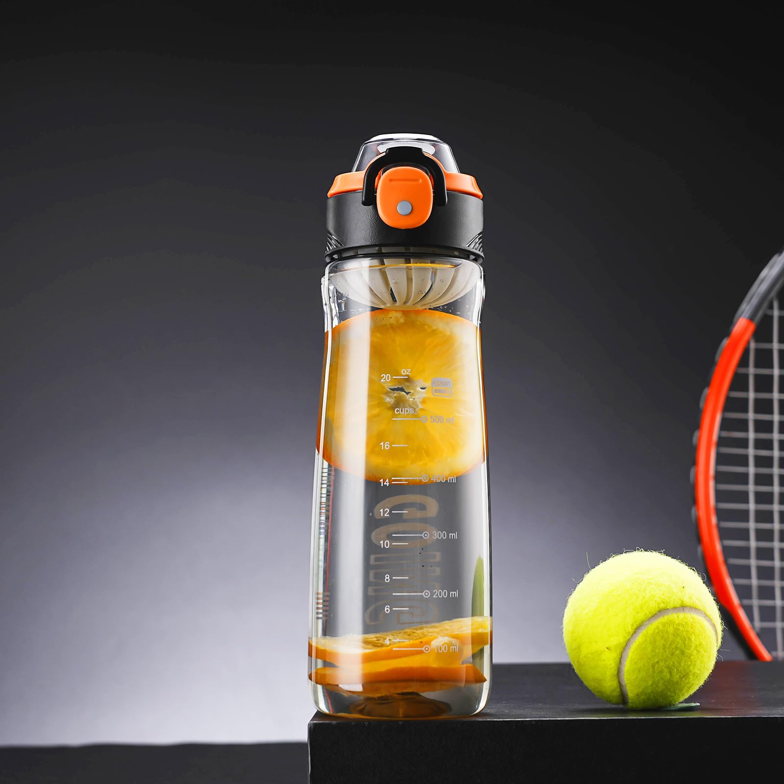 27Oz Reusable Plastic Water Bottle, Clear With Measurements, Sports Bottle For Running, Gym, Hiking