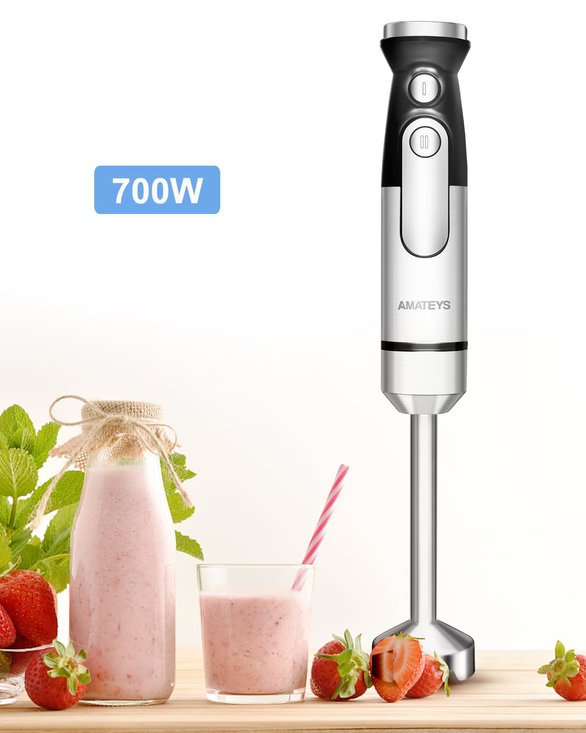 Amateys Immersion Blender,700W Handheld With Heavy Copper Motor,Infinitely Variable Speeds Stick Kitchen Blender,Detachable Stainless Steel Smoothie,For Soup Puree Baby Food Juice