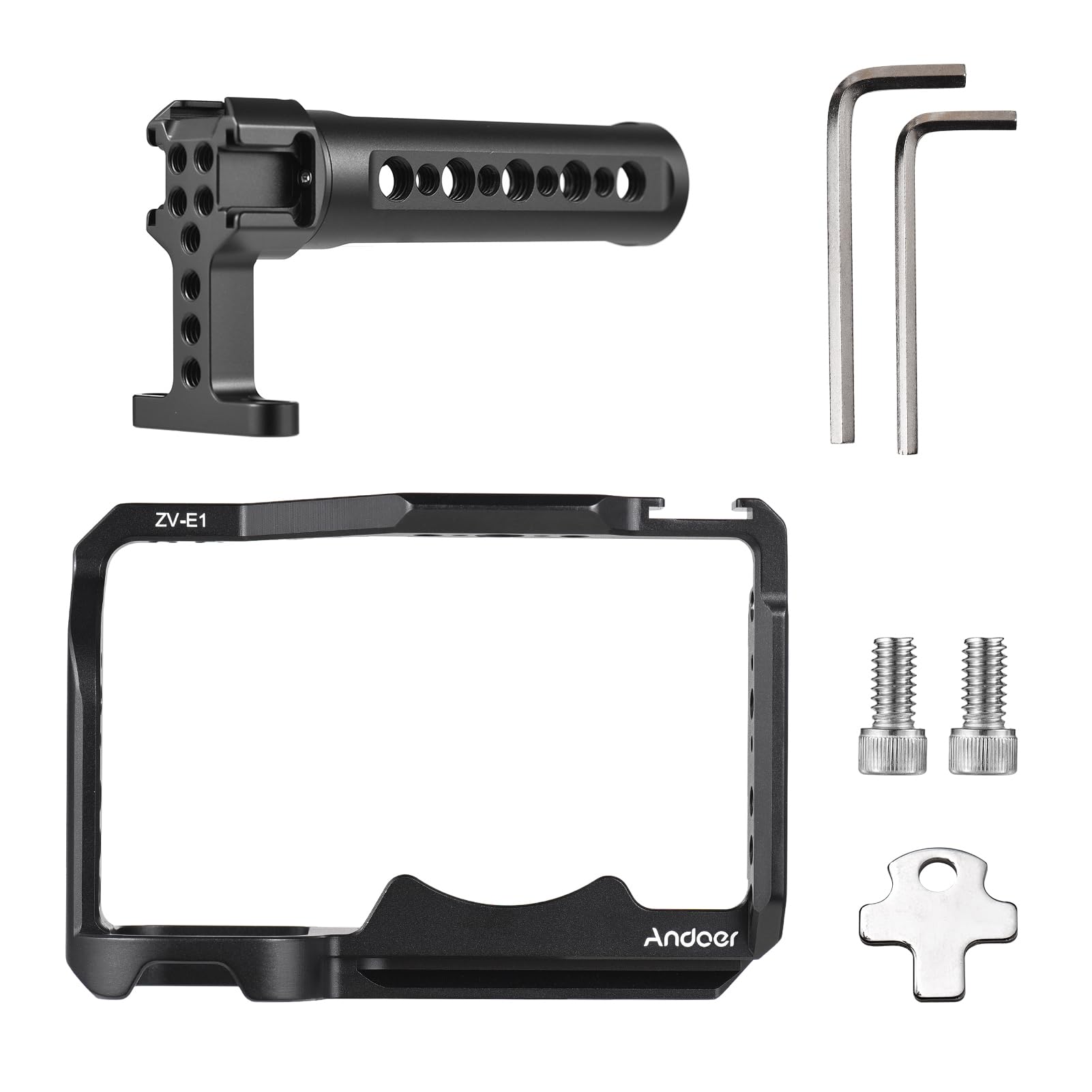 Andoer Camera Cage + Top Handle Kit Aluminum Alloy Camera Video Cage With Cold Shoe Mounts Numerous 1/4 Inch Threads Replacement For Sony Zv-E1 Camera