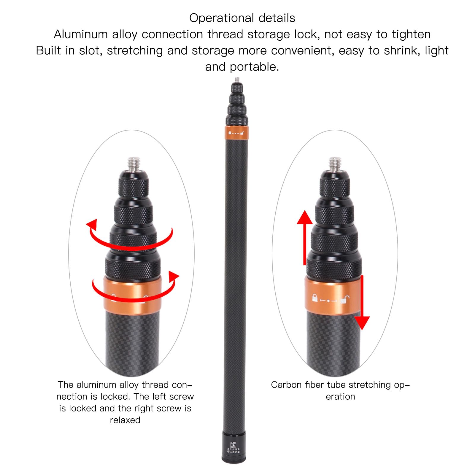 Yunseity Action Camera Selfie Stick, 9.8Ft Extendable Selfie Stick, 9 Sections Aluminum Alloy Camera Selfie Stick For Insta360 X3 For One Rs For Go 2 For One X2 One R One X (Orange)