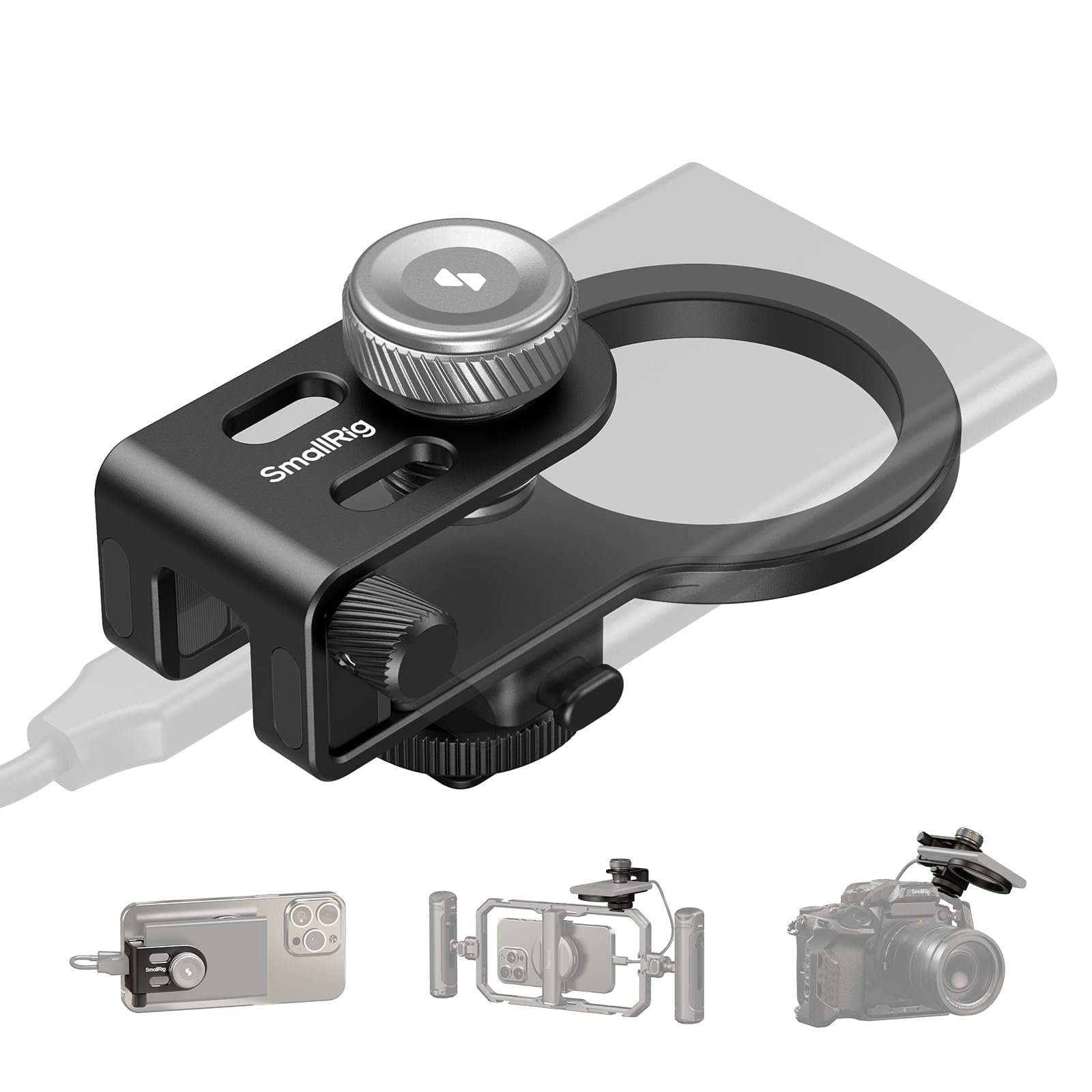 Smallrig Bundle: Portable Mini Desktop Tripod 4630+Ssd Holder 2-In-1 Ssd Mount Bracket For Magsafe With Cold Shoe Cable Clamp 4779+ Universal Quick Release Phone Cage Kit Basic 4597