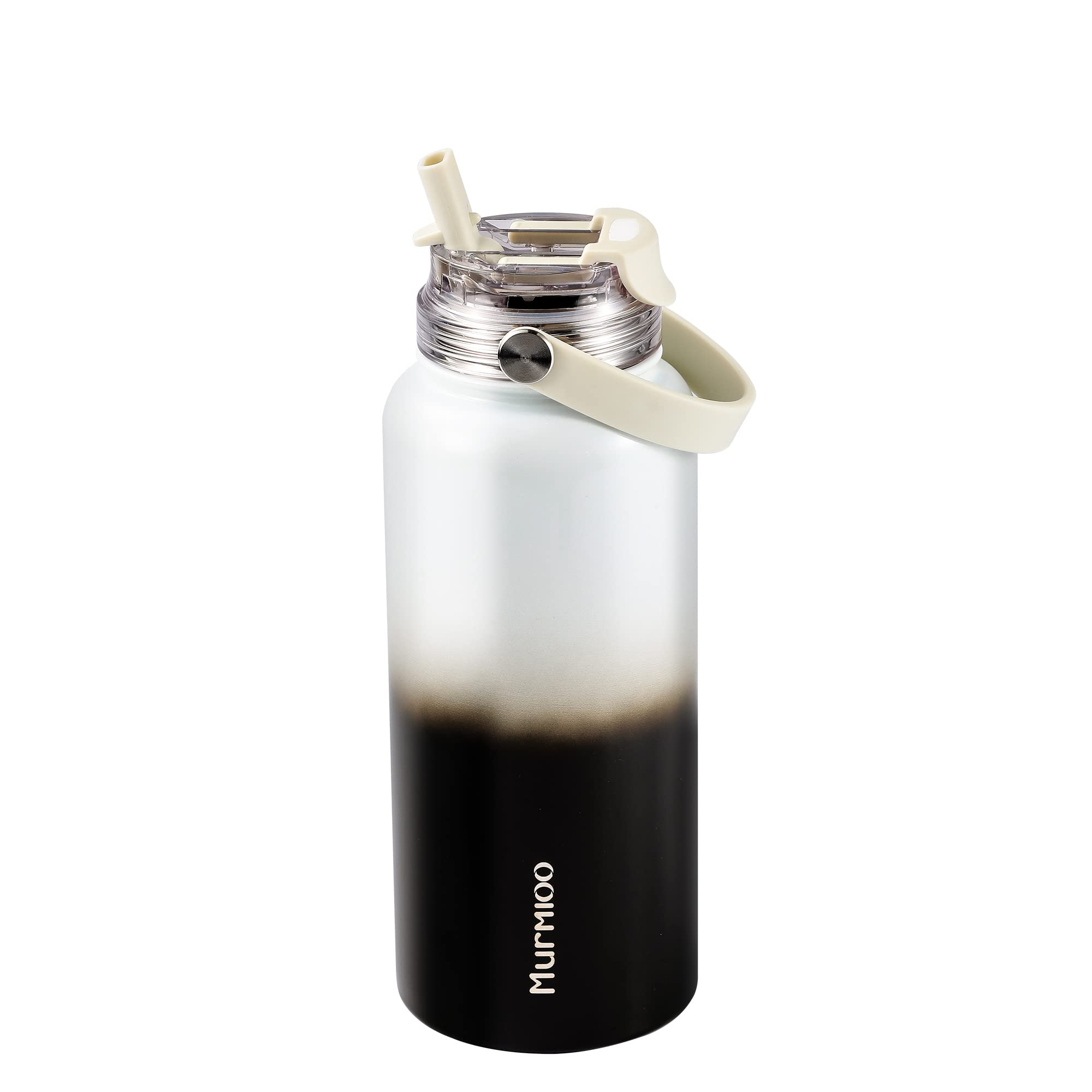 Murmioo Insulated Sports Water Bottle,2-In-1 Straw Lid(Straw & Directly Drinking Lids),Leak Proof
