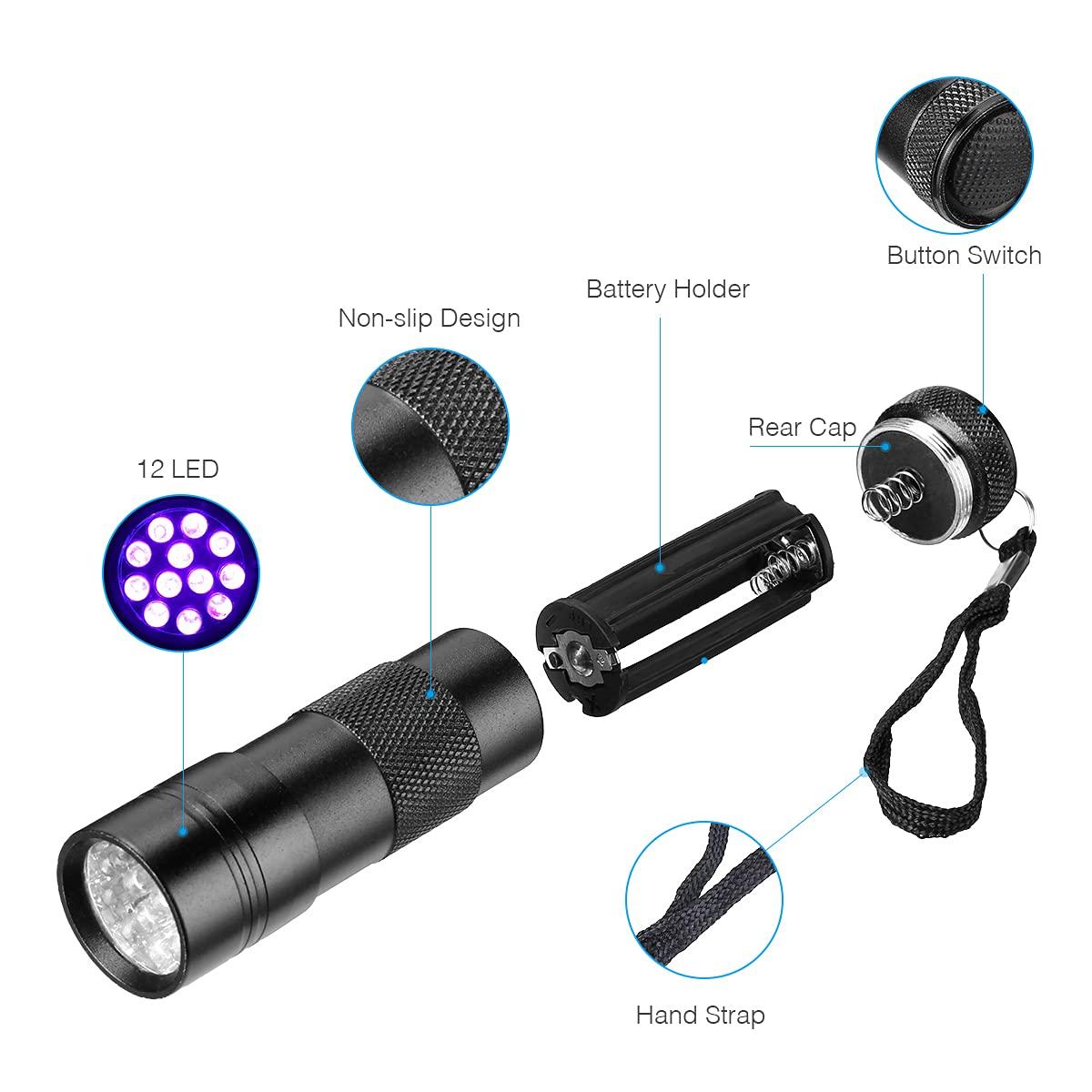 Sltg2020 Uv Ultra-Violet 12 Led Flashlight Blacklight Light 395 Nm Inspection Lamp Torch