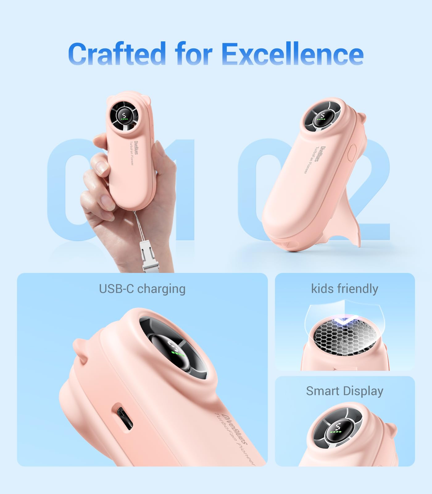Handheld Portable Turbo Fan, 4000Mah Usb Rechargeable Pocket Fan, Up To 16 Hours, Hand Fan