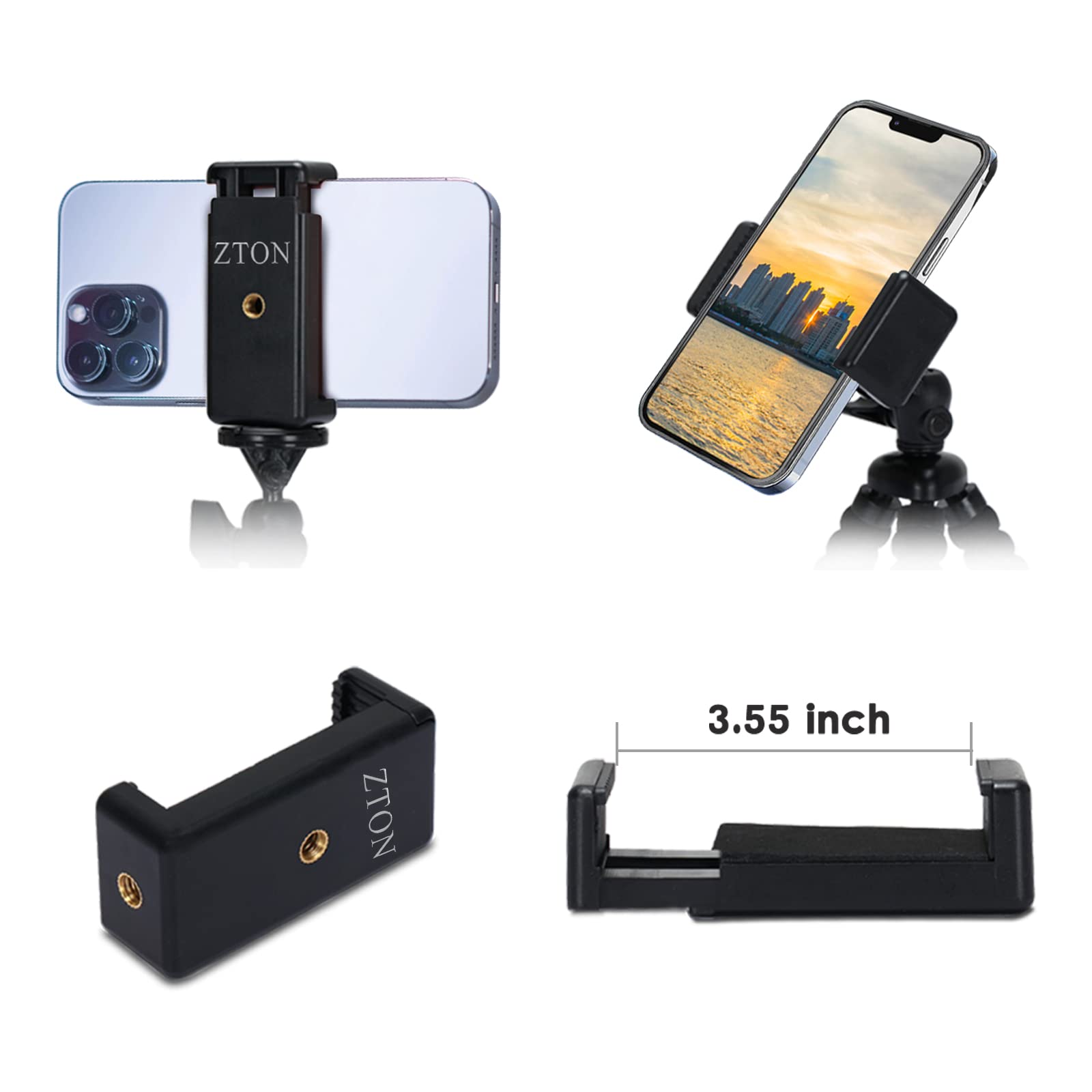 Zton Mini Cell Phone Flexible Tripod Holder, Adjustable Mobile Phone Mount, Universal Octopus Stand For Iphone, Samsung, Camera (S-Black)