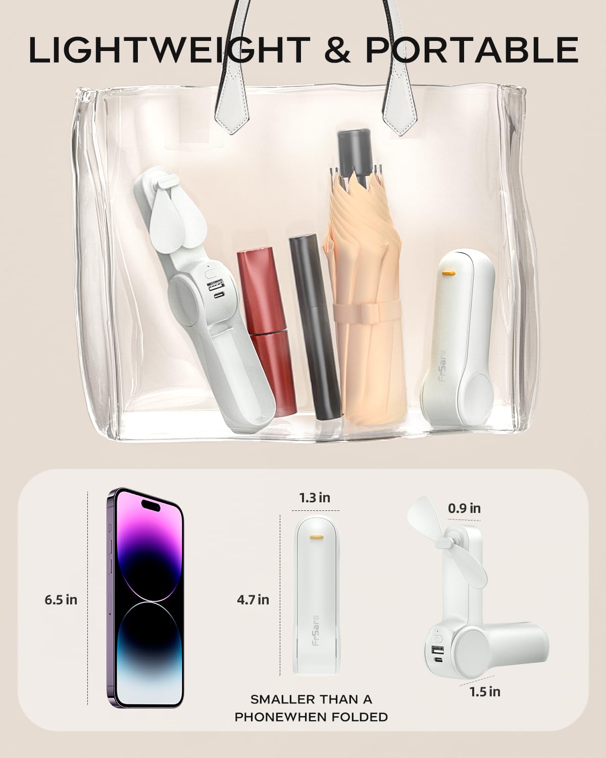 Frsara Portable Handheld Fan Rechargeable, Usb Rechargeable Small Pocket Fan, 2000Mah Battery