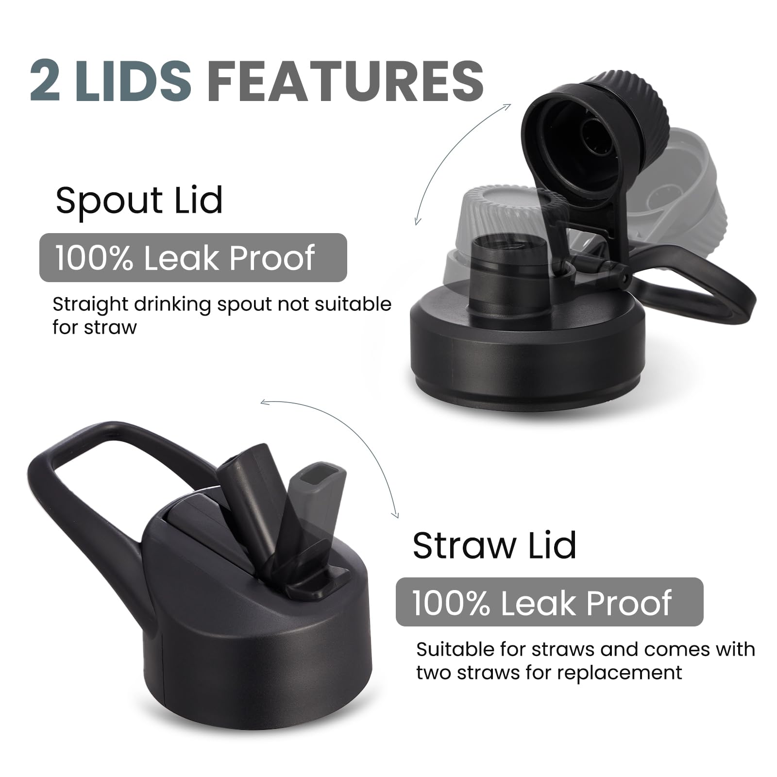 Coktik Water Bottle Insulated, 32 Oz Water Bottles Straw Lid, Spout Lid, Cold For 36 Hrs