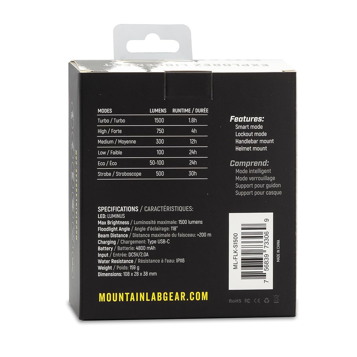 Mountain Lab S1500 Flashlight Kit, Small, Black