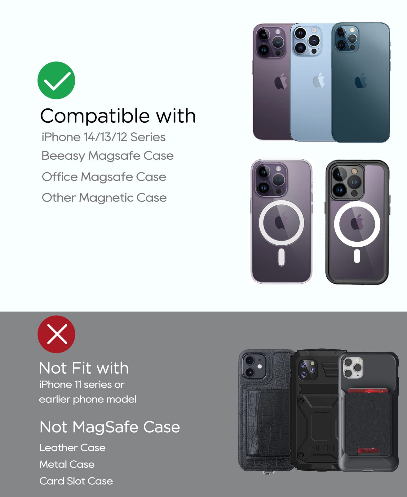 Beeasy For Magsafe Car Mount Charger, 15W Fast Charging Magnetic Wireless Car Charger, Car Phone Holder Mount For Vent Only Fit Iphone 16 Pro Plus Max 15 14 13 Series And Magnetic Case