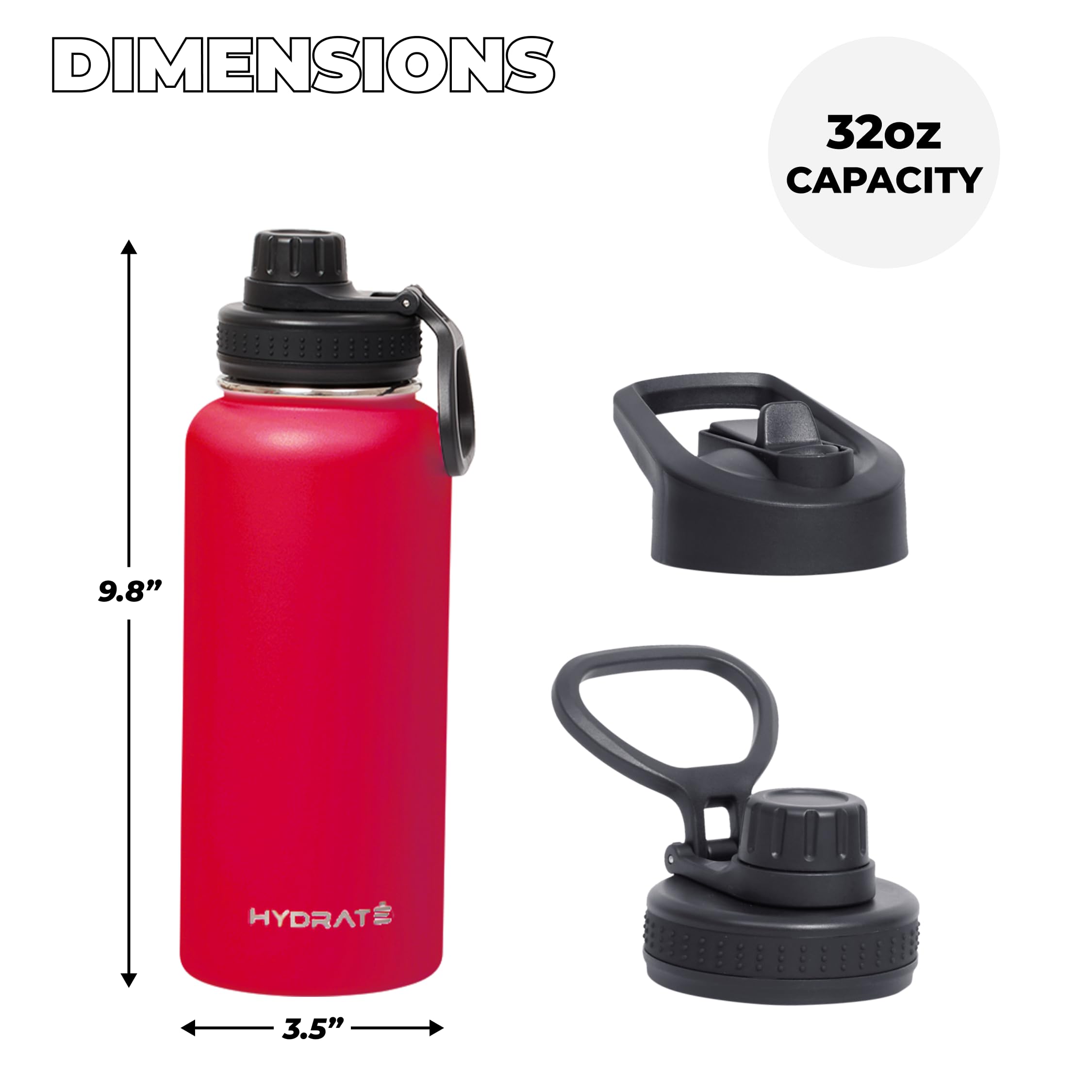 Hydrate 32 Oz Water Bottles Insulated For Hot And Cold Drinks - Leakproof, Flip Cap Metal Tumbler