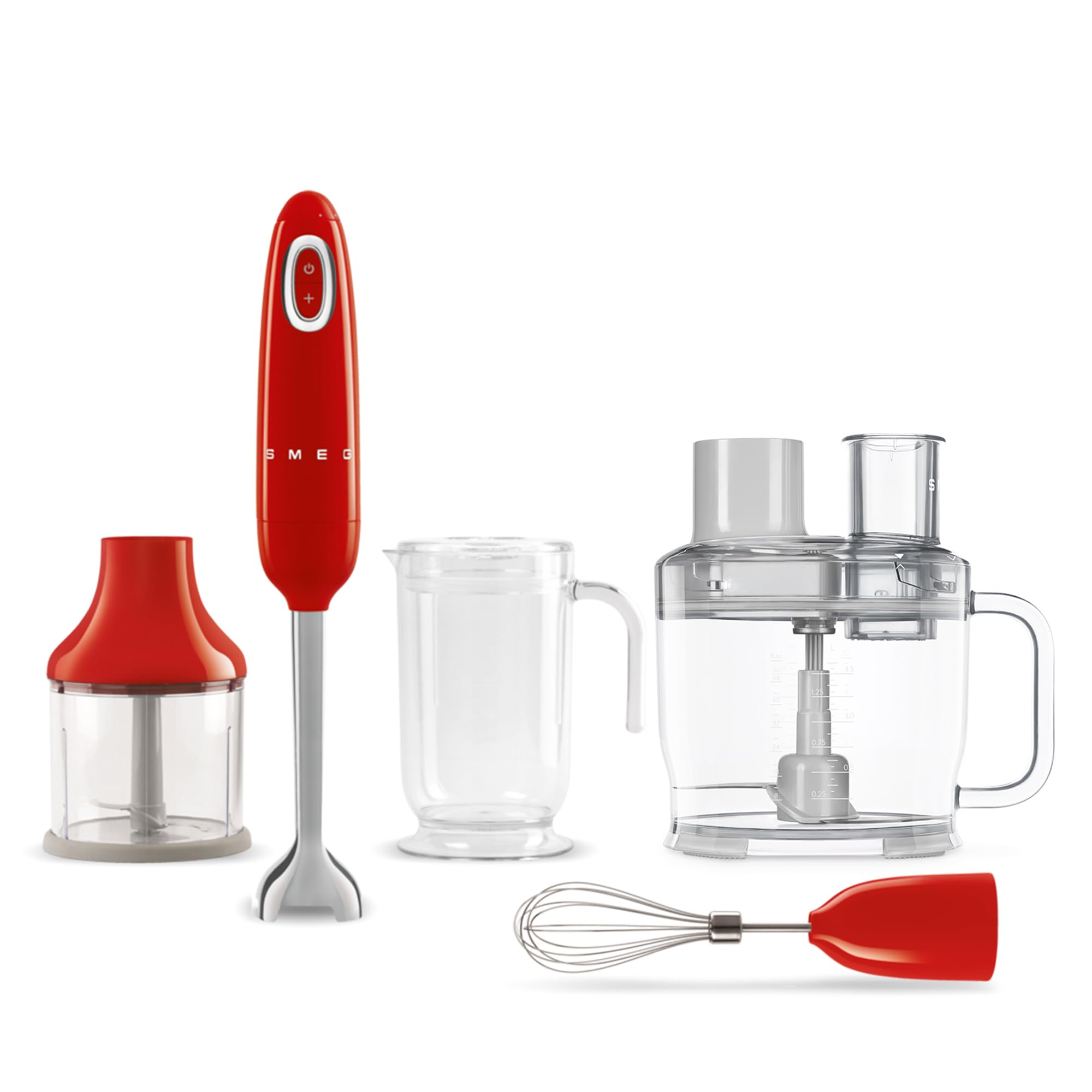Smeg Hand Blender & Food Processor Bundle – Hbf03 With Hbfp11 Attachment – Retro Style, 350W Motor, Variable Speed, Tritan Re Bowl, 5-In-1 Functionality, Red